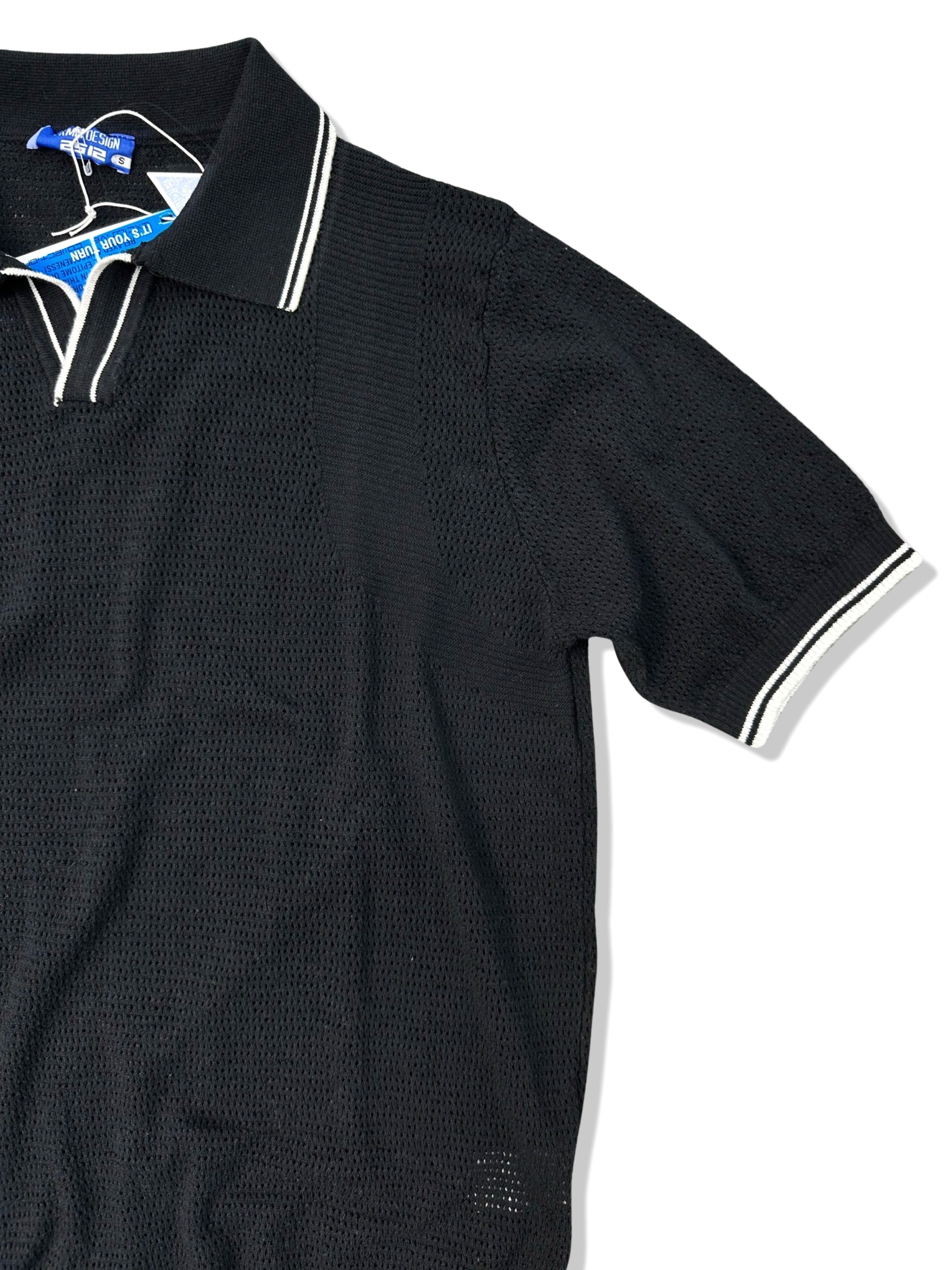 MT1832 - Örme Delikli Şerit Detaylı Polo Yaka T-Shirt