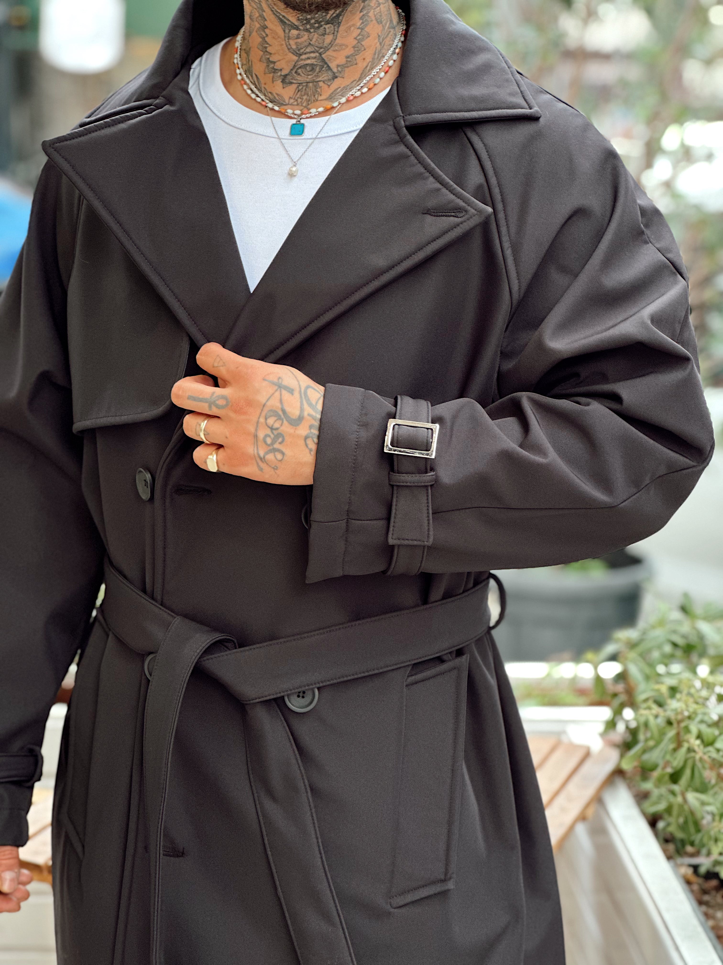 MM4068 - Giesto Oversize Kemerli Trench Coat siyah