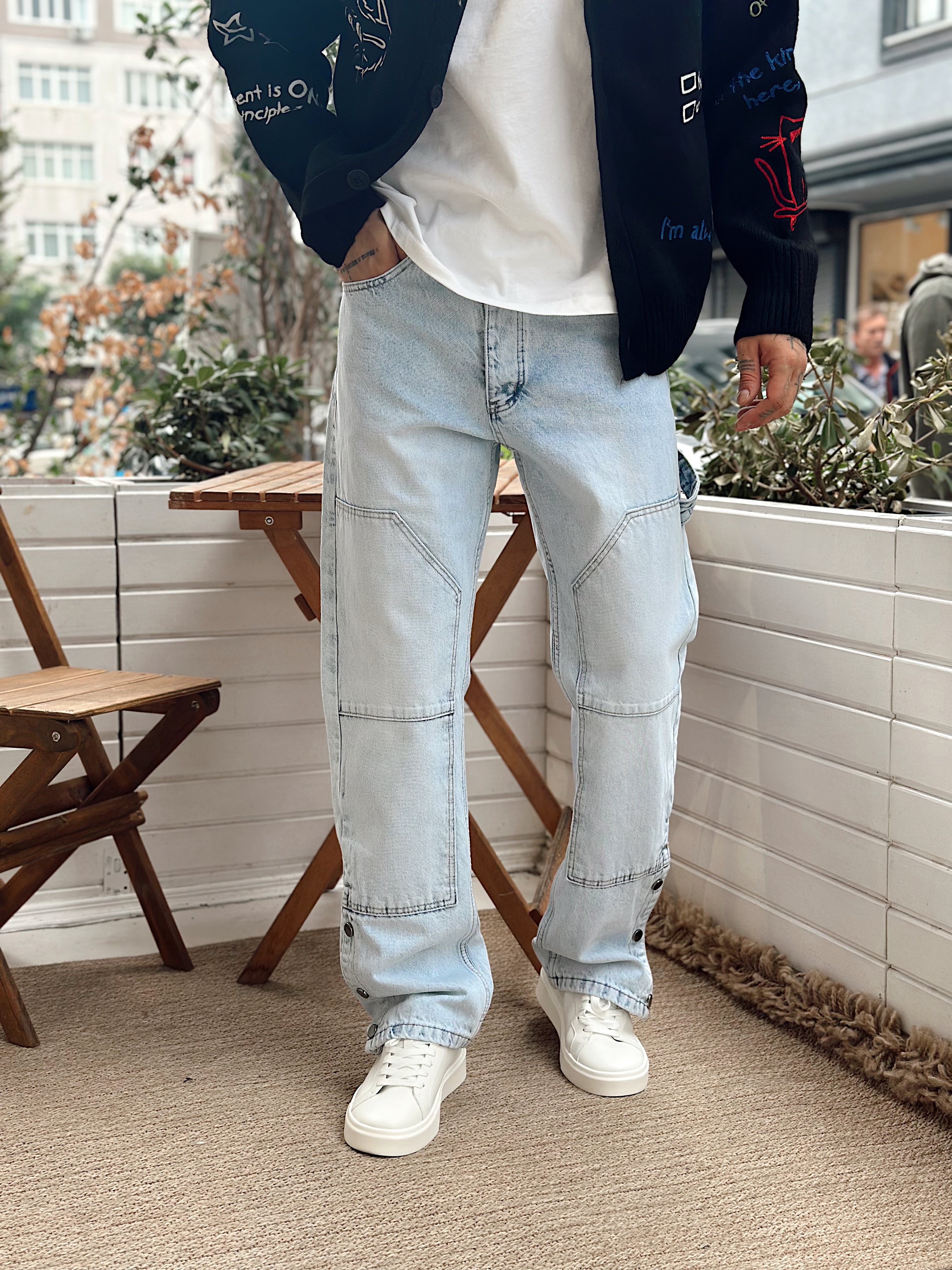 MP4096 - Paçası ÇıtÇıt Detaylı Regular Kot Pantolon buz