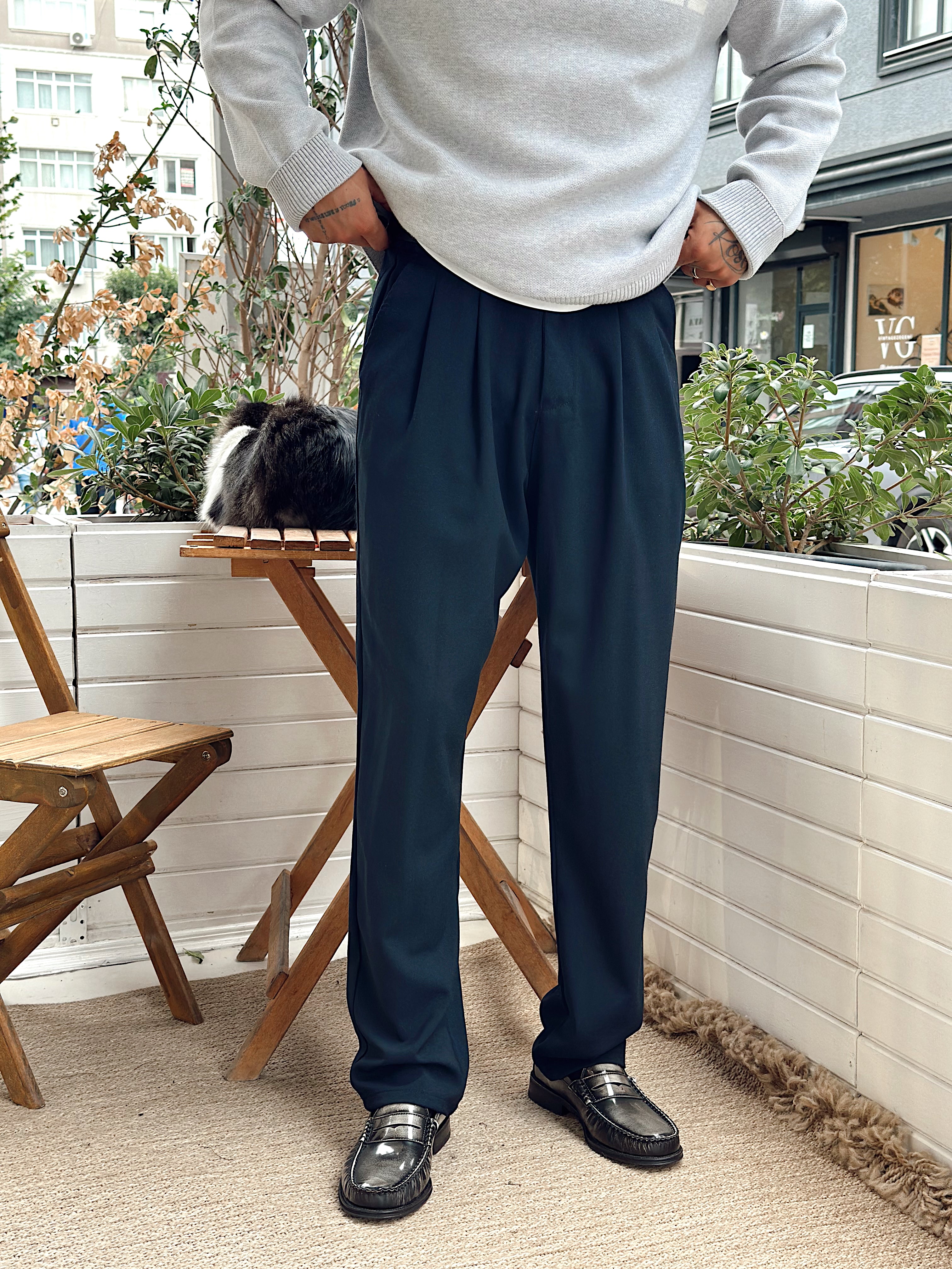 MP4030 - Pileli Baggy Kumaş Pantolon lacivert