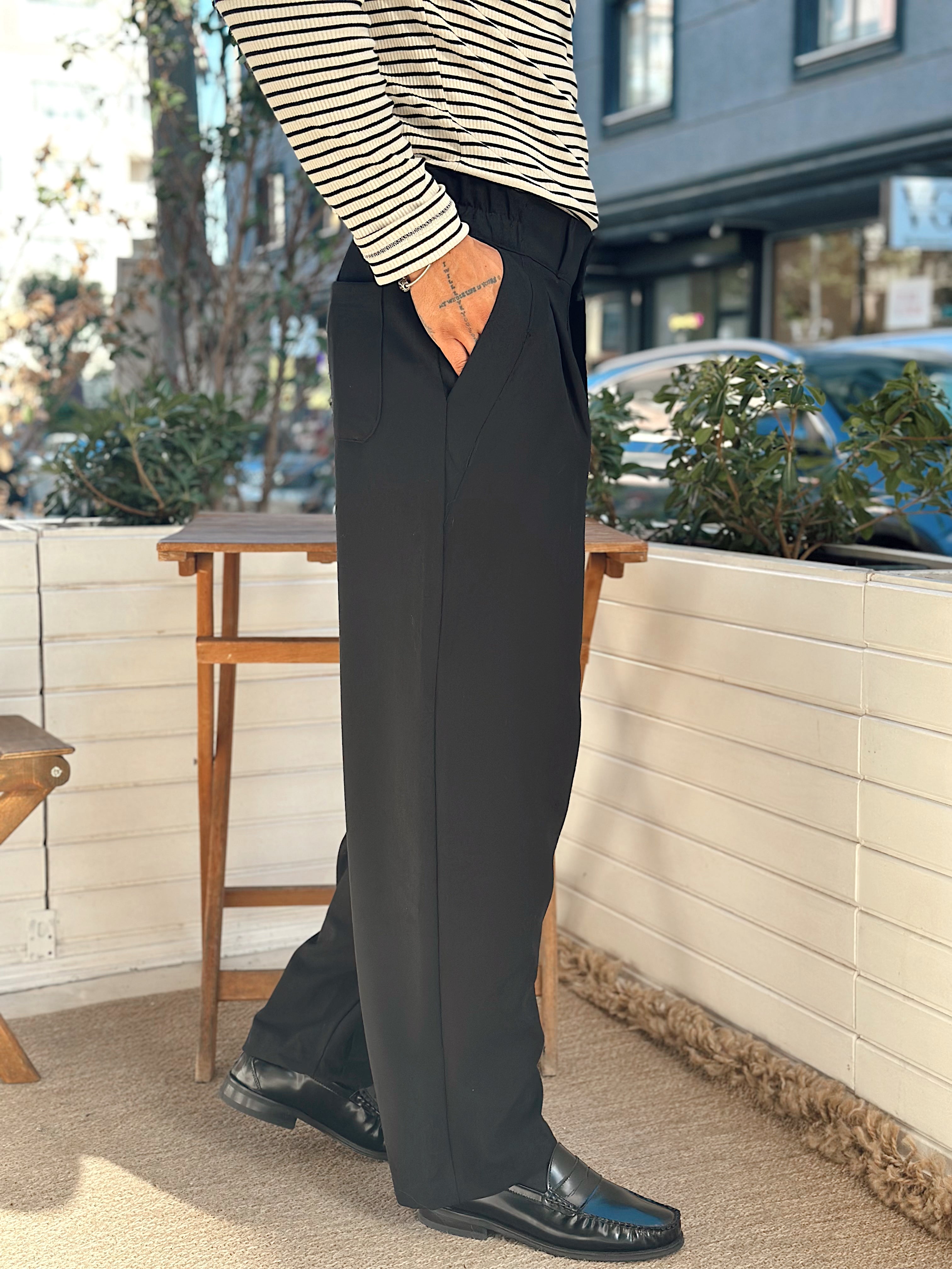 MP4040 - Çift Düğmeli Full Patlı Baggy Pantolon siyah