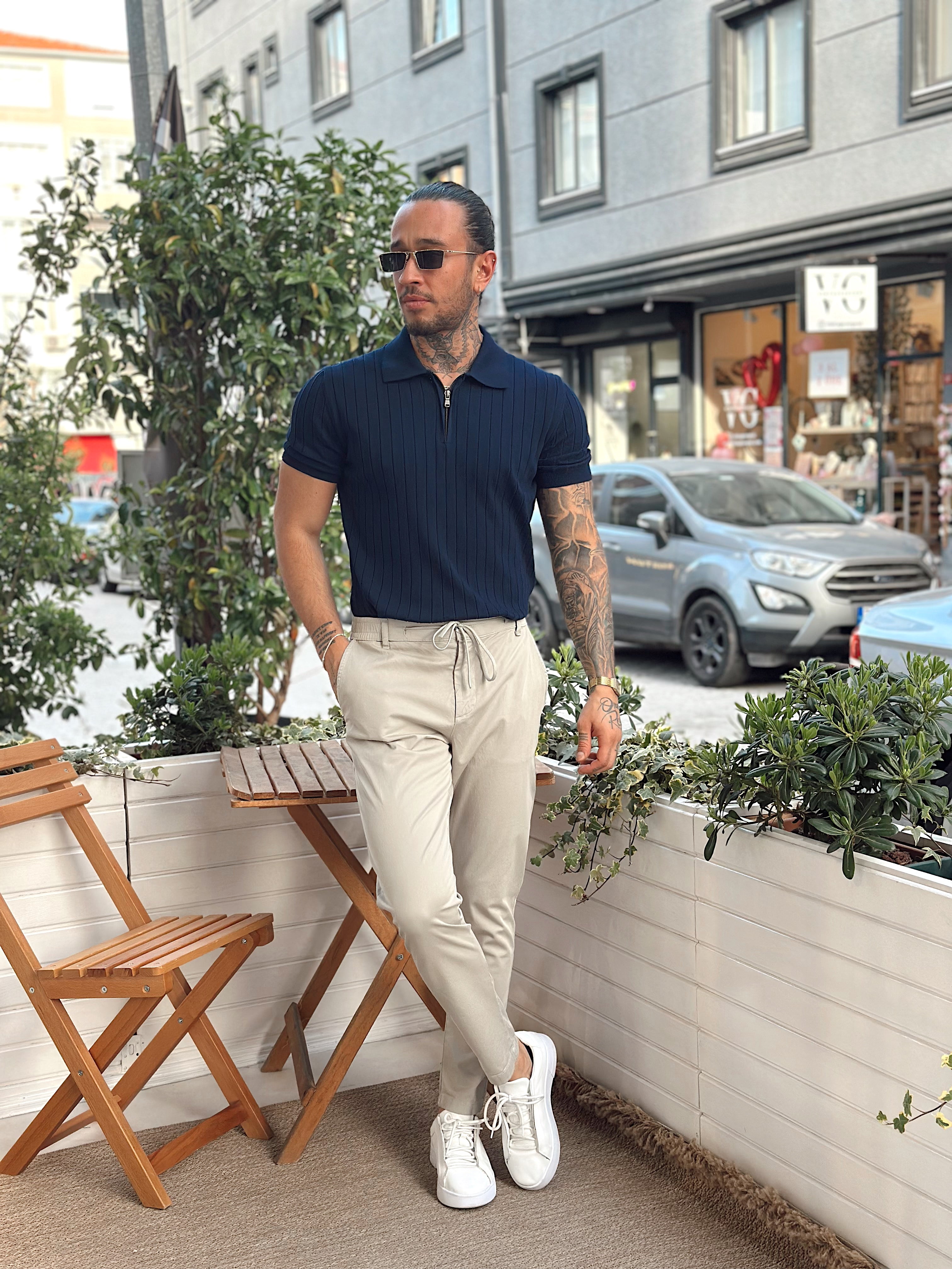 MT2824 - Yakası Fermuarlı Full Likralı Polo Yaka T-Shirt laci