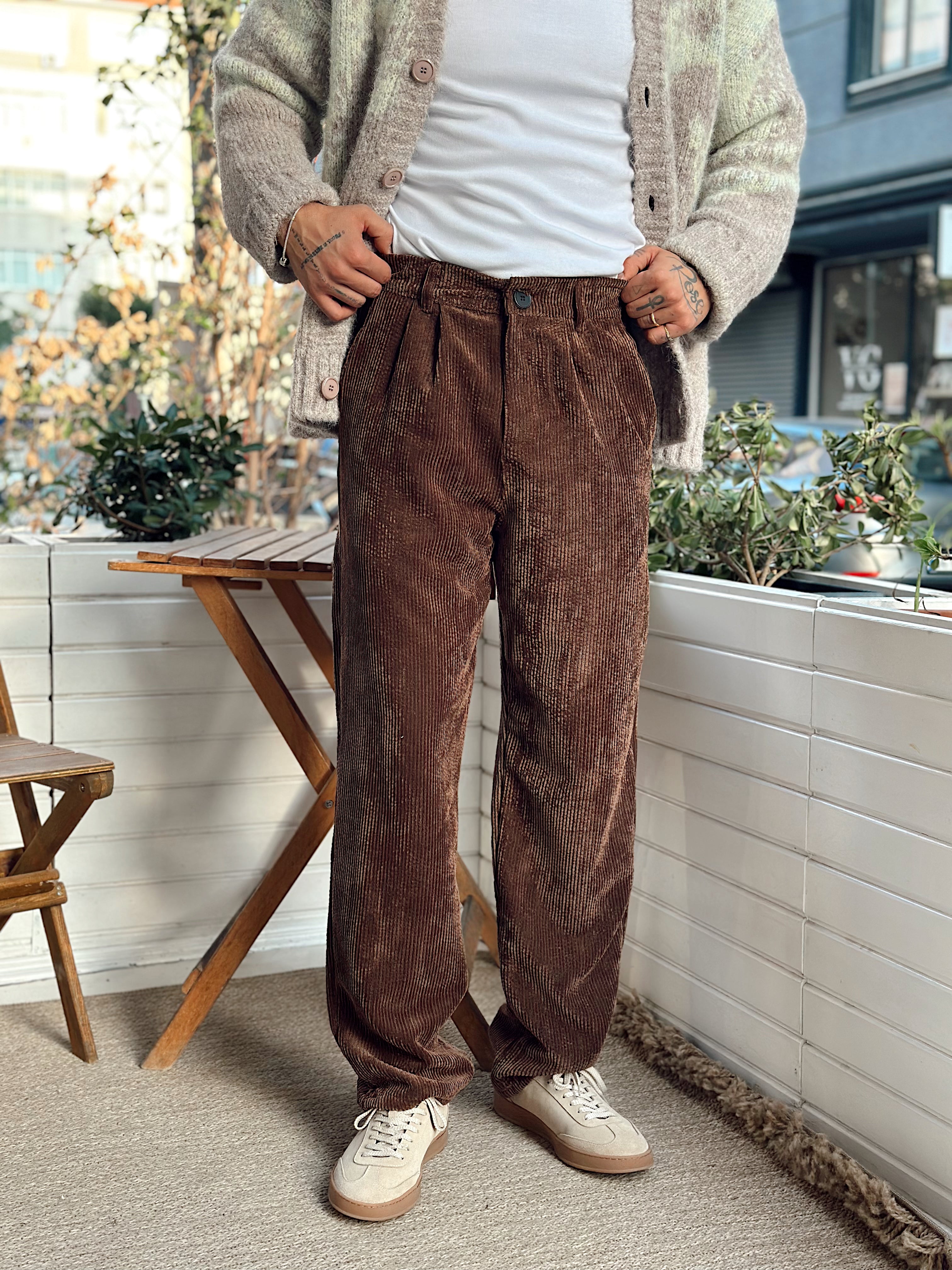 MP4032 - Pileli Baggy Kadife Pantolon kahve