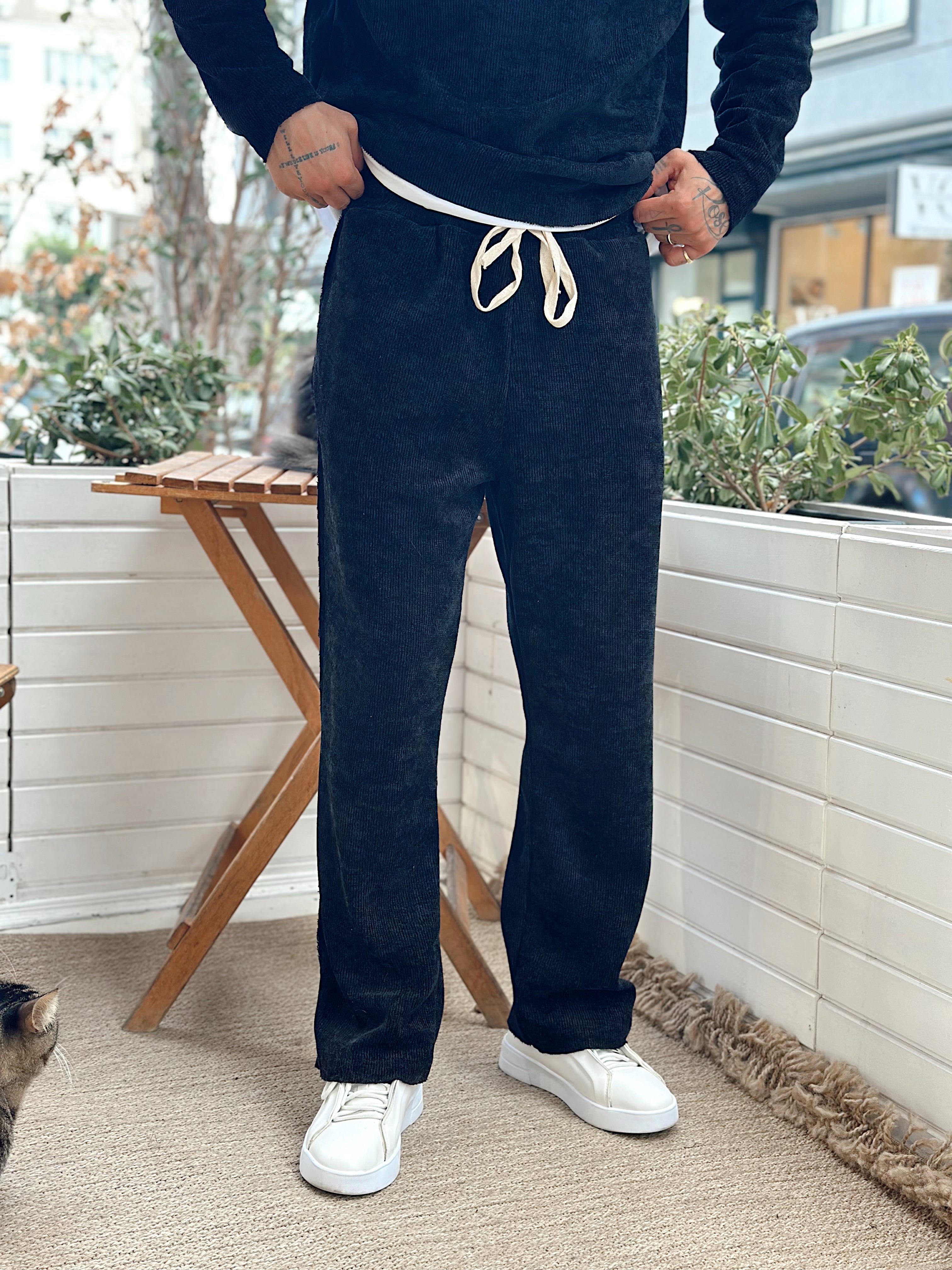 MT4070 - Kumaş Detaylı Sweatshirt Pantolon Takım siyah