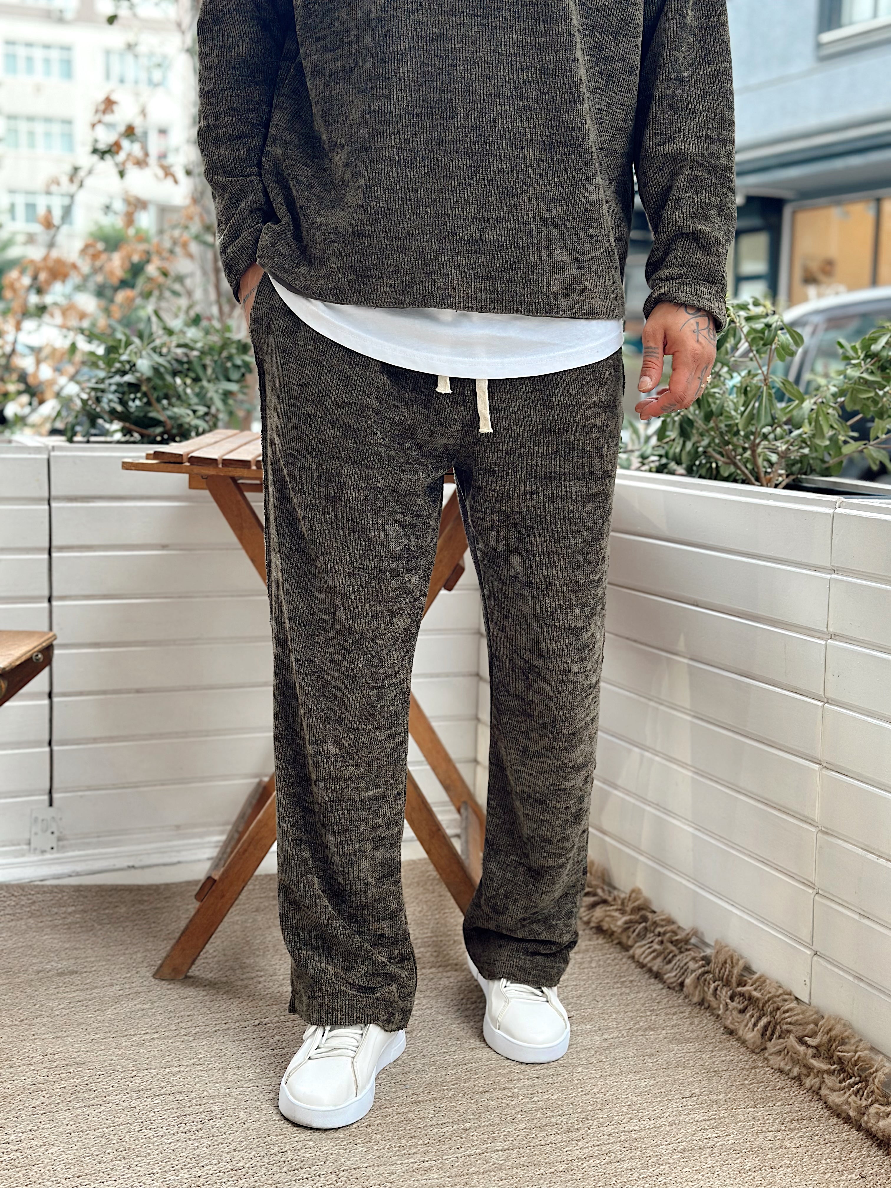 MT4070 - Kumaş Detaylı Sweatshirt Pantolon Takım yeşil
