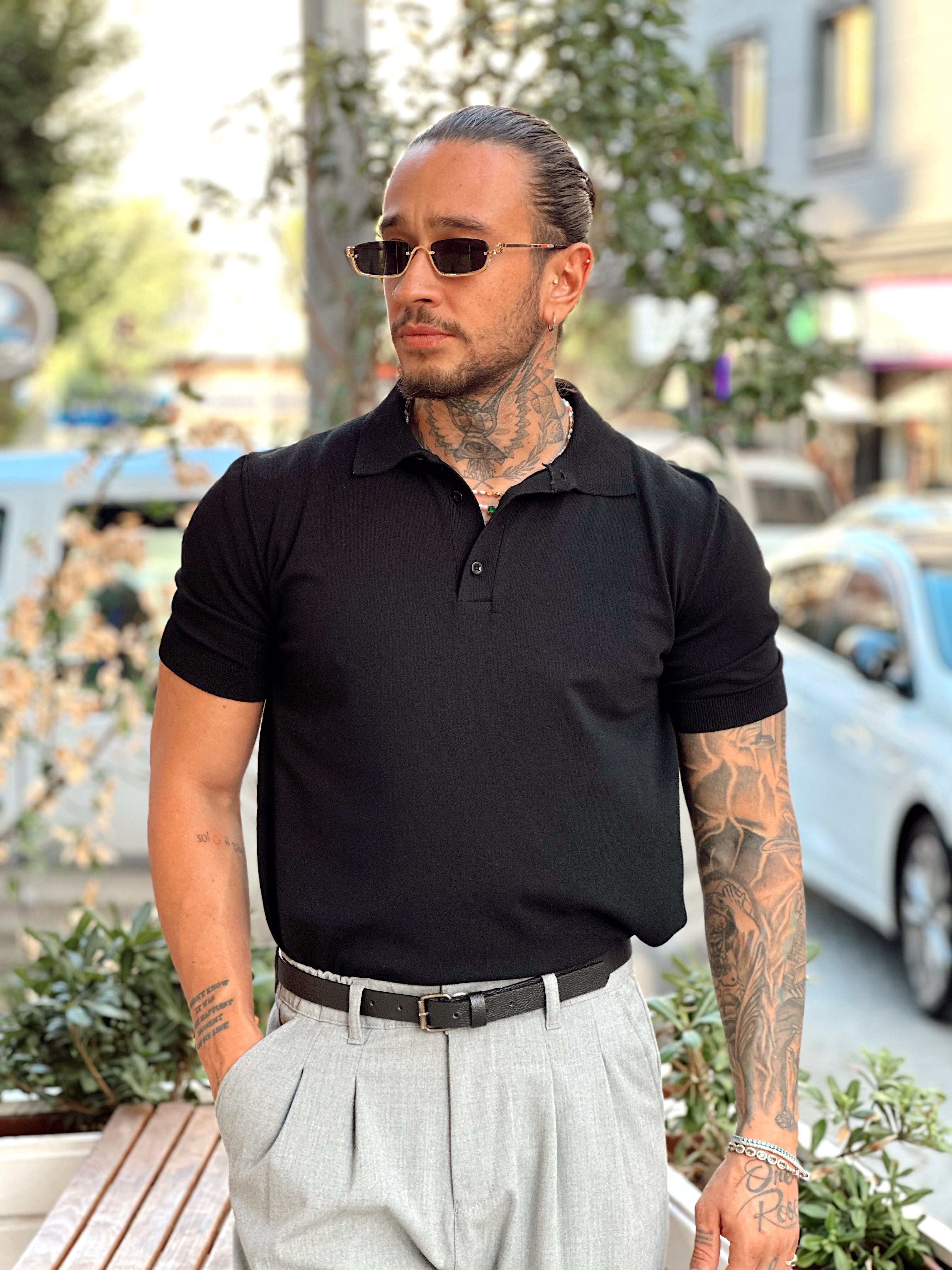MT3040 - Basic Triko Polo Yaka siyah