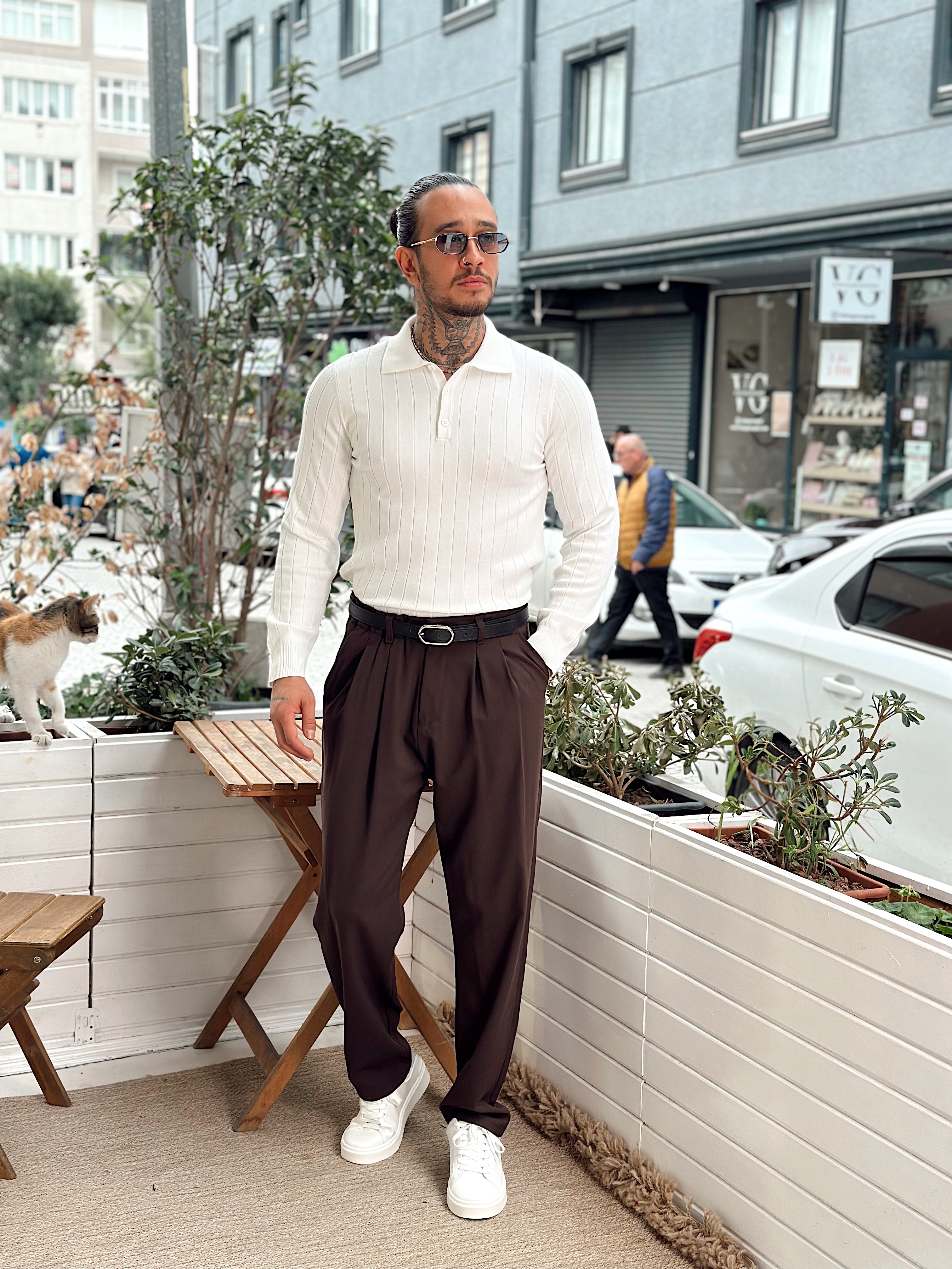 MS4087 - Yakası Düğmeli Fitilli Basic Sweatshirt beyaz