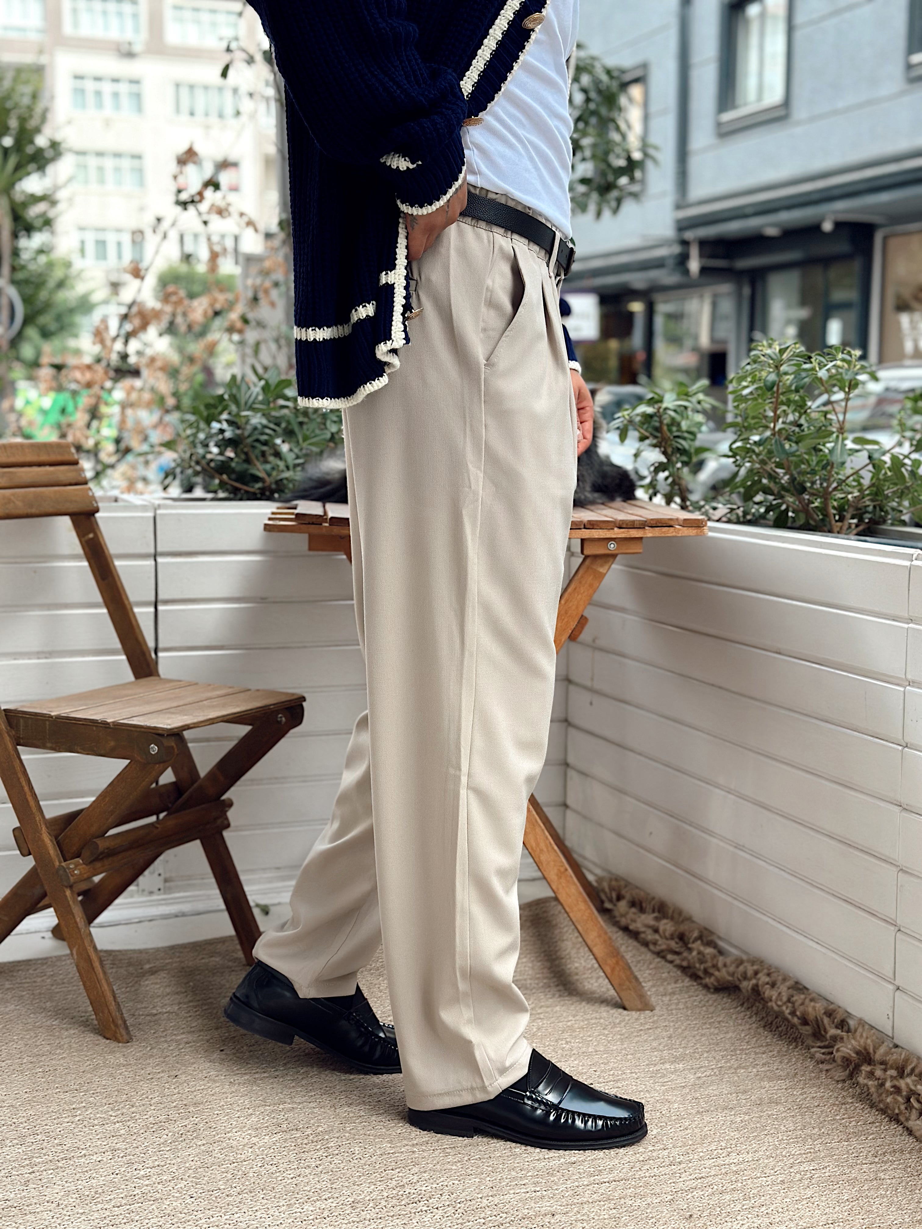 MP4030 - Pileli Baggy Kumaş Pantolon krem