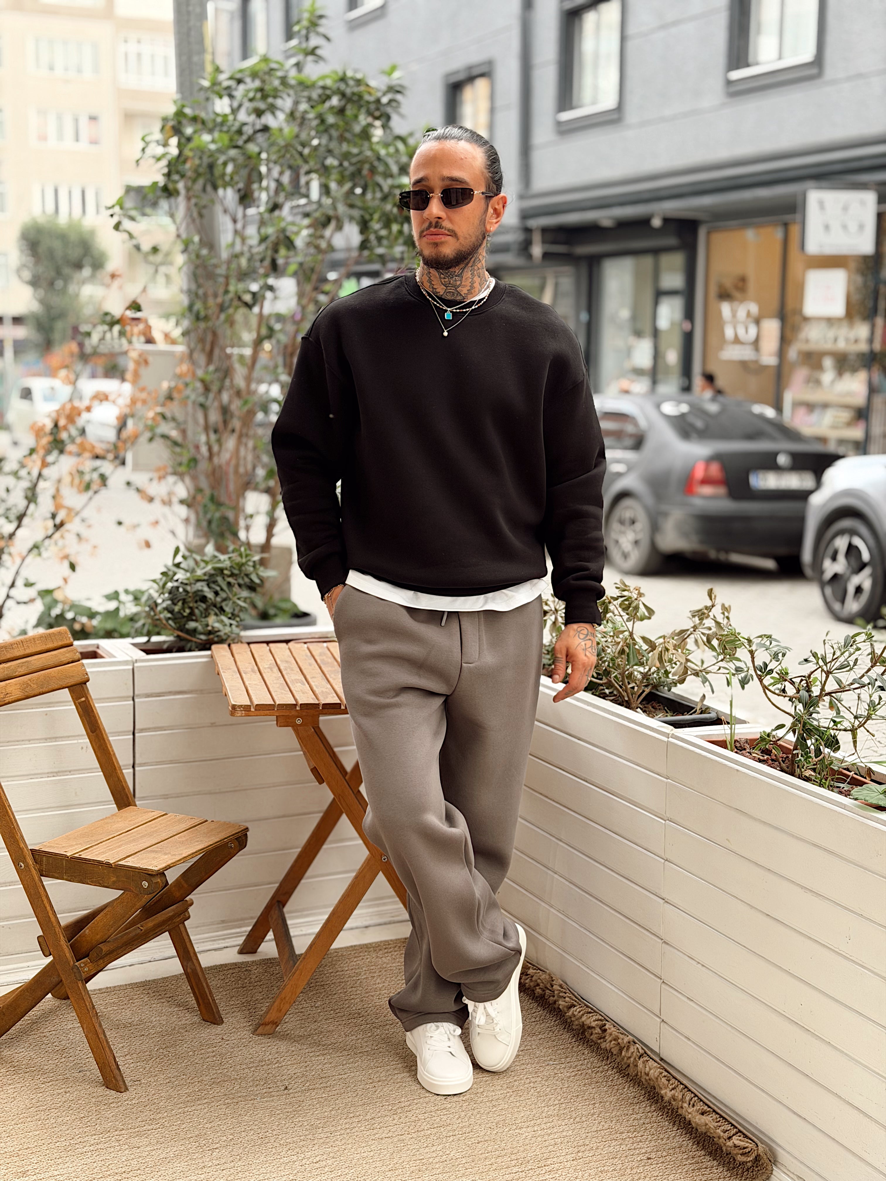 MS4109 - Oversize Basic Şardonlu Sweatshirt siyah