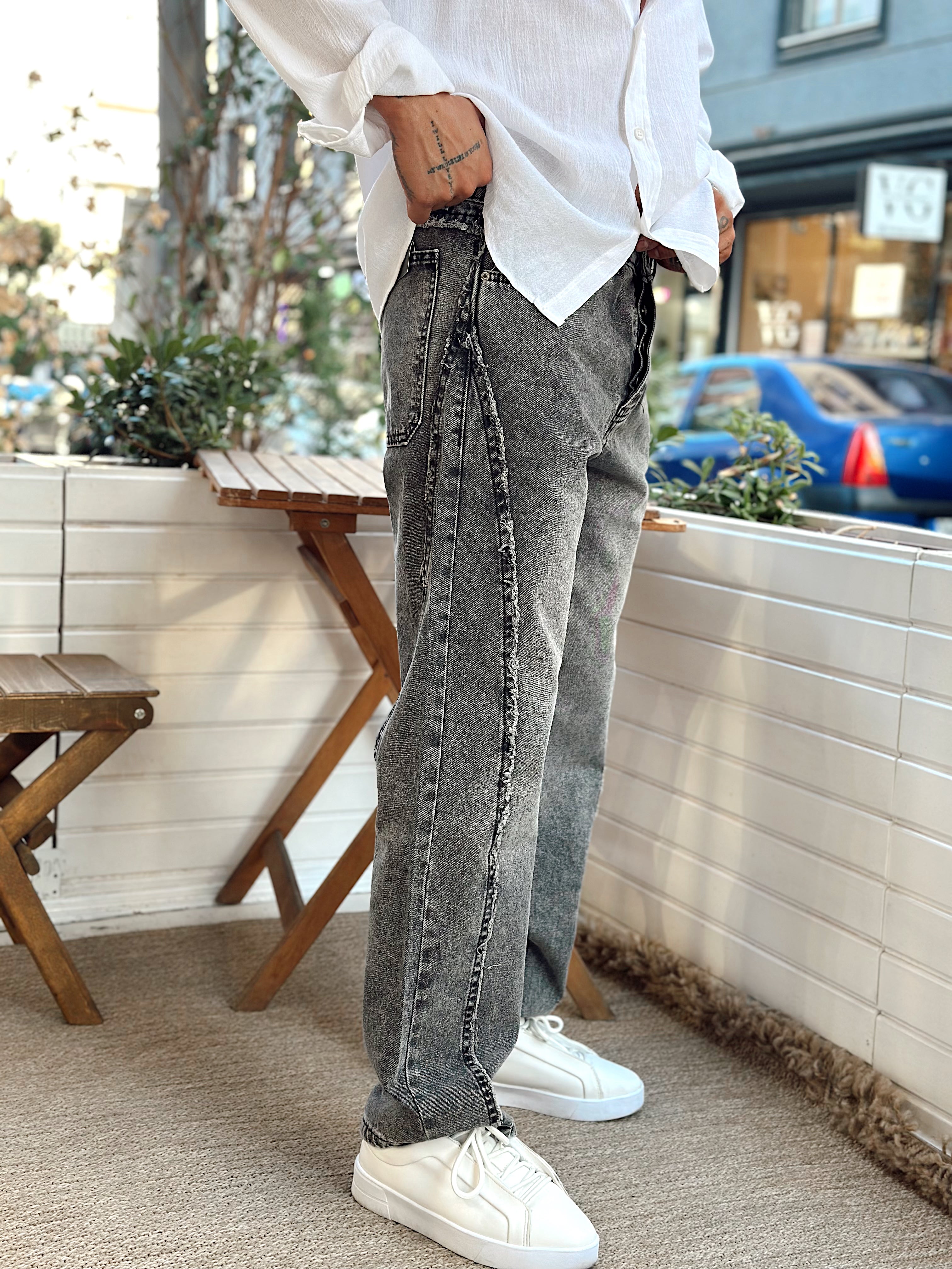 MP3231 - Regular Kalıp Püskül Detaylı Kot Pantolon gri