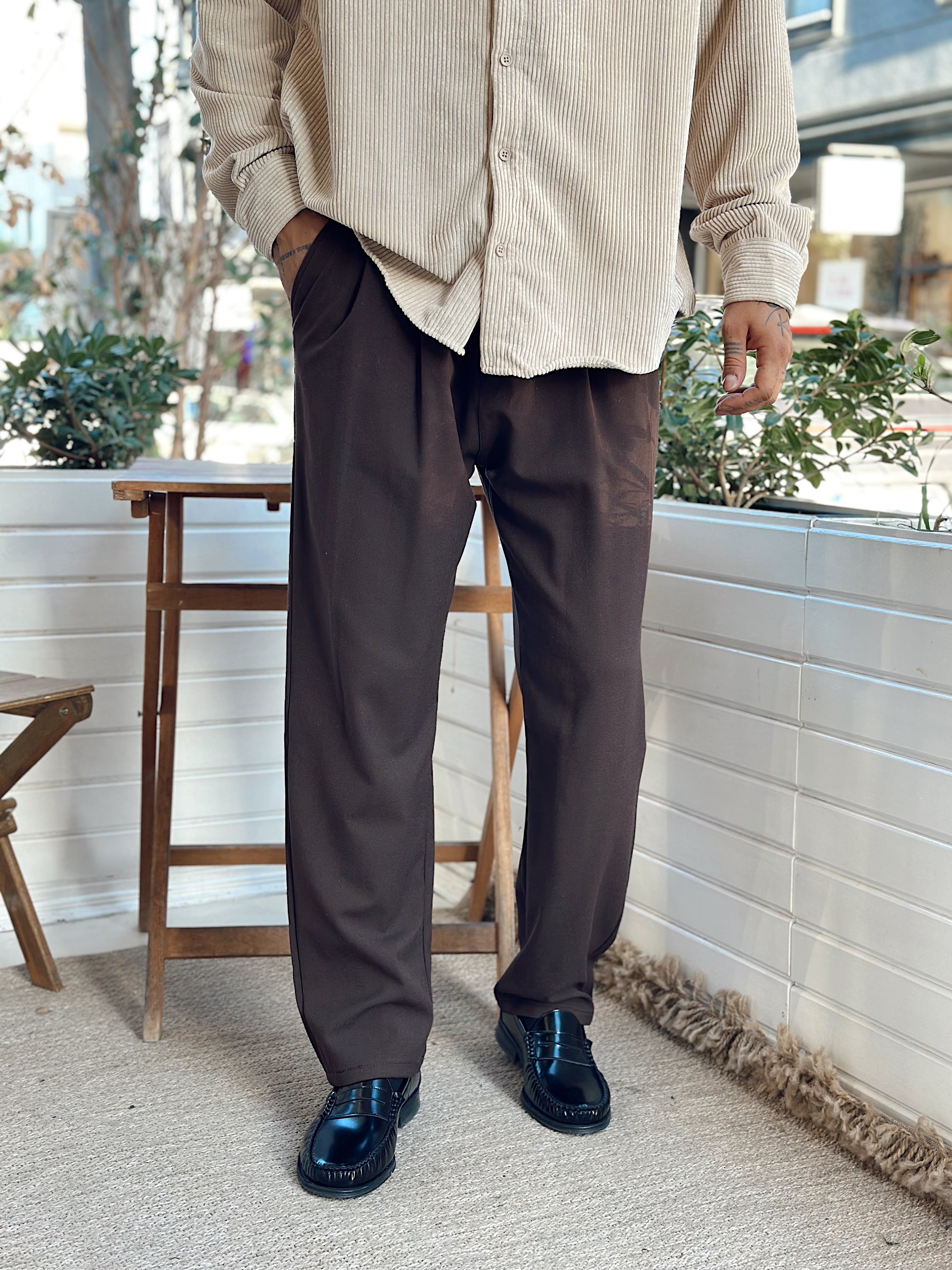 MP4030 - Pileli Baggy Kumaş Pantolon kahve