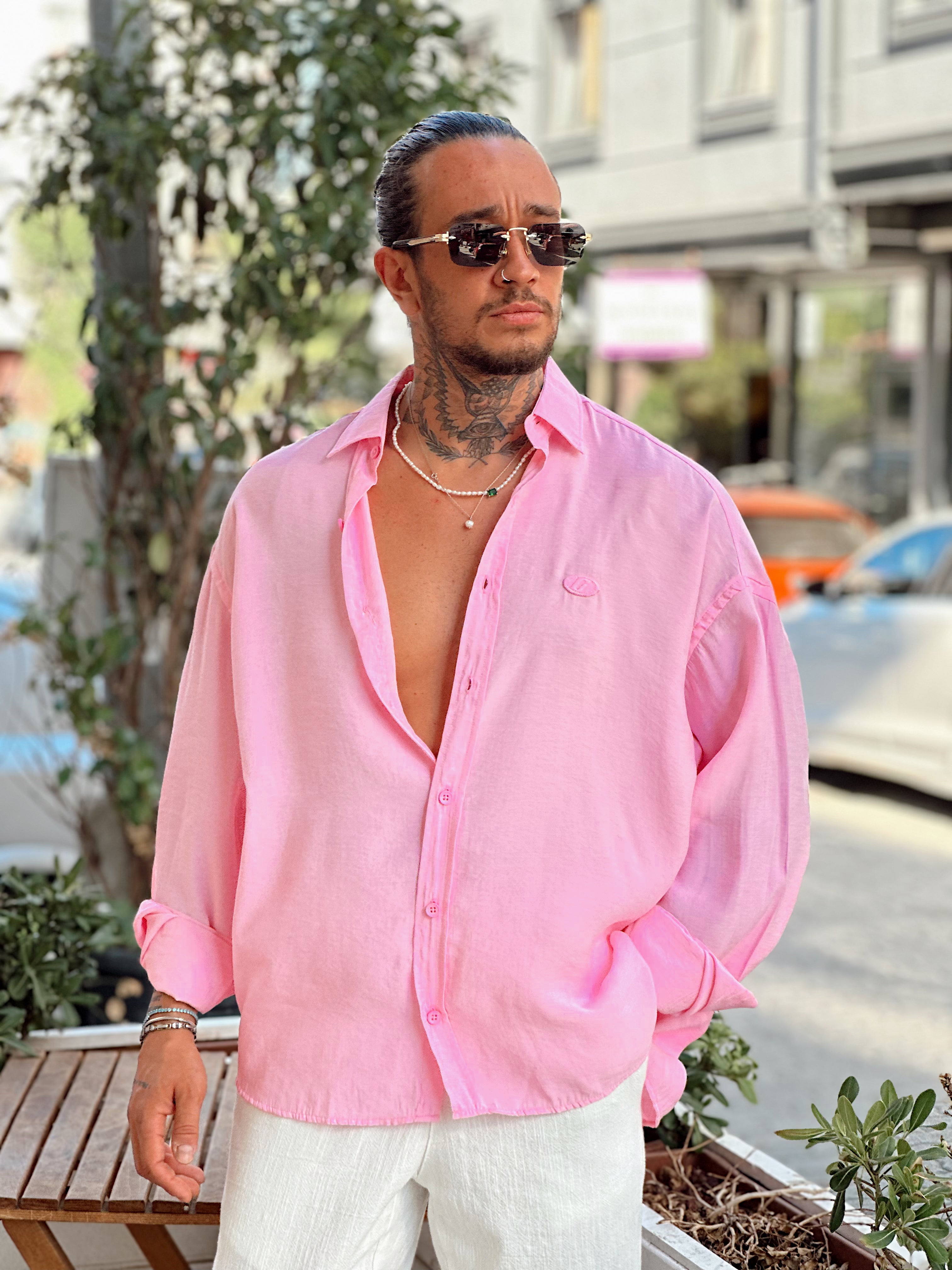 MG3106 - Oversize Modal Gömlek pembe
