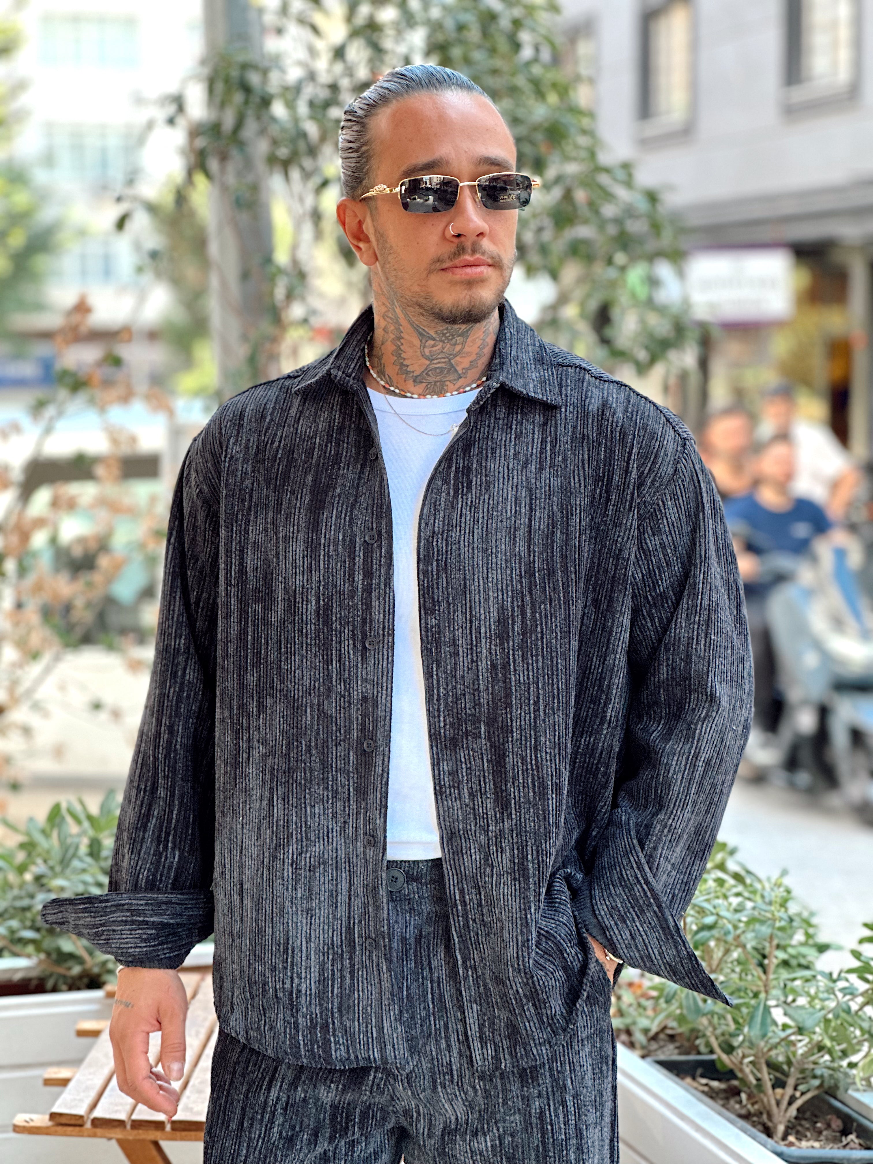 MT4010 - Efektli Oversize Kadife Alt-Üst Takım siyah