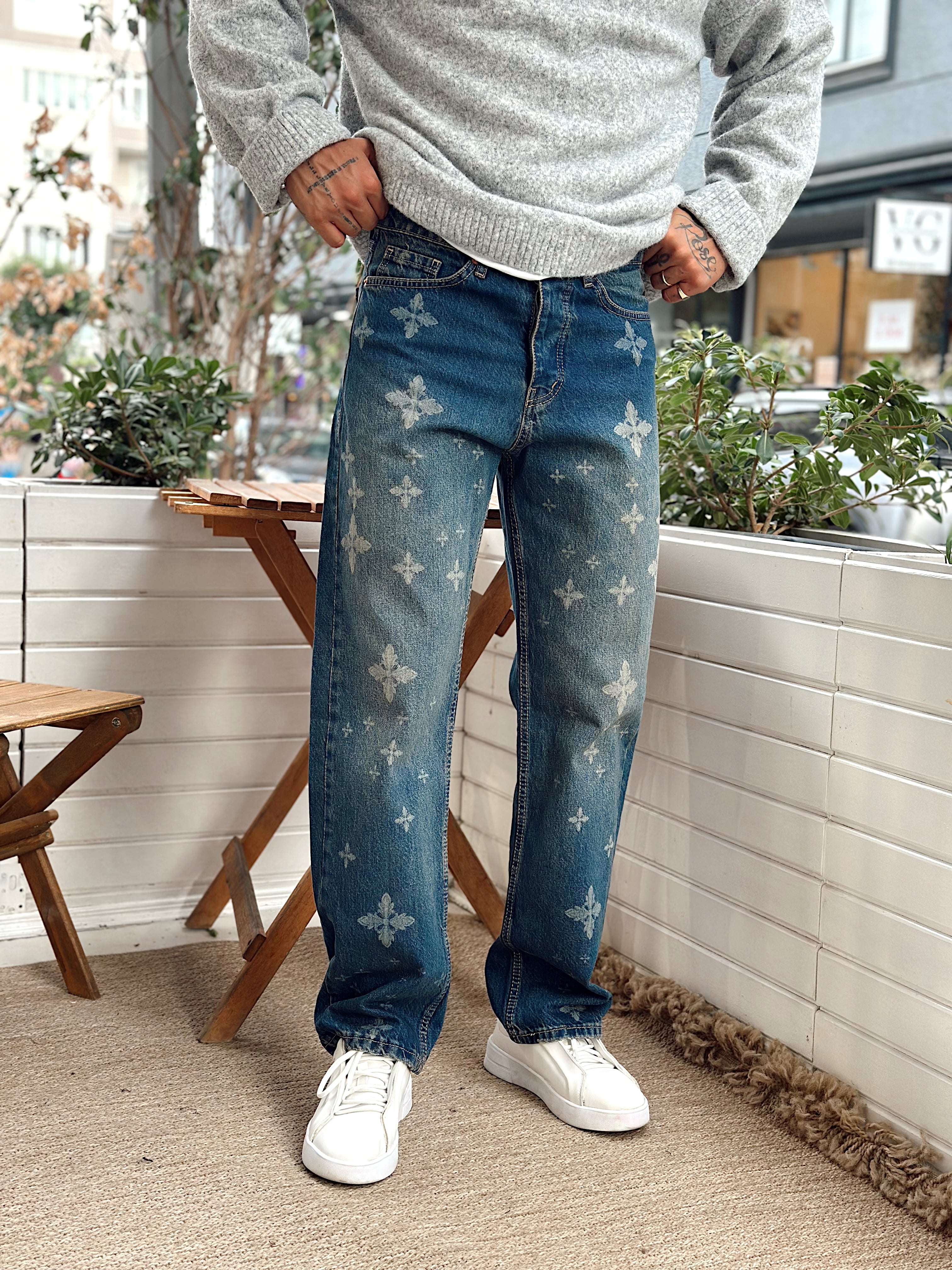 MP4015 - W11 Desenli Regular Kalıp Kot Pantolon mavi