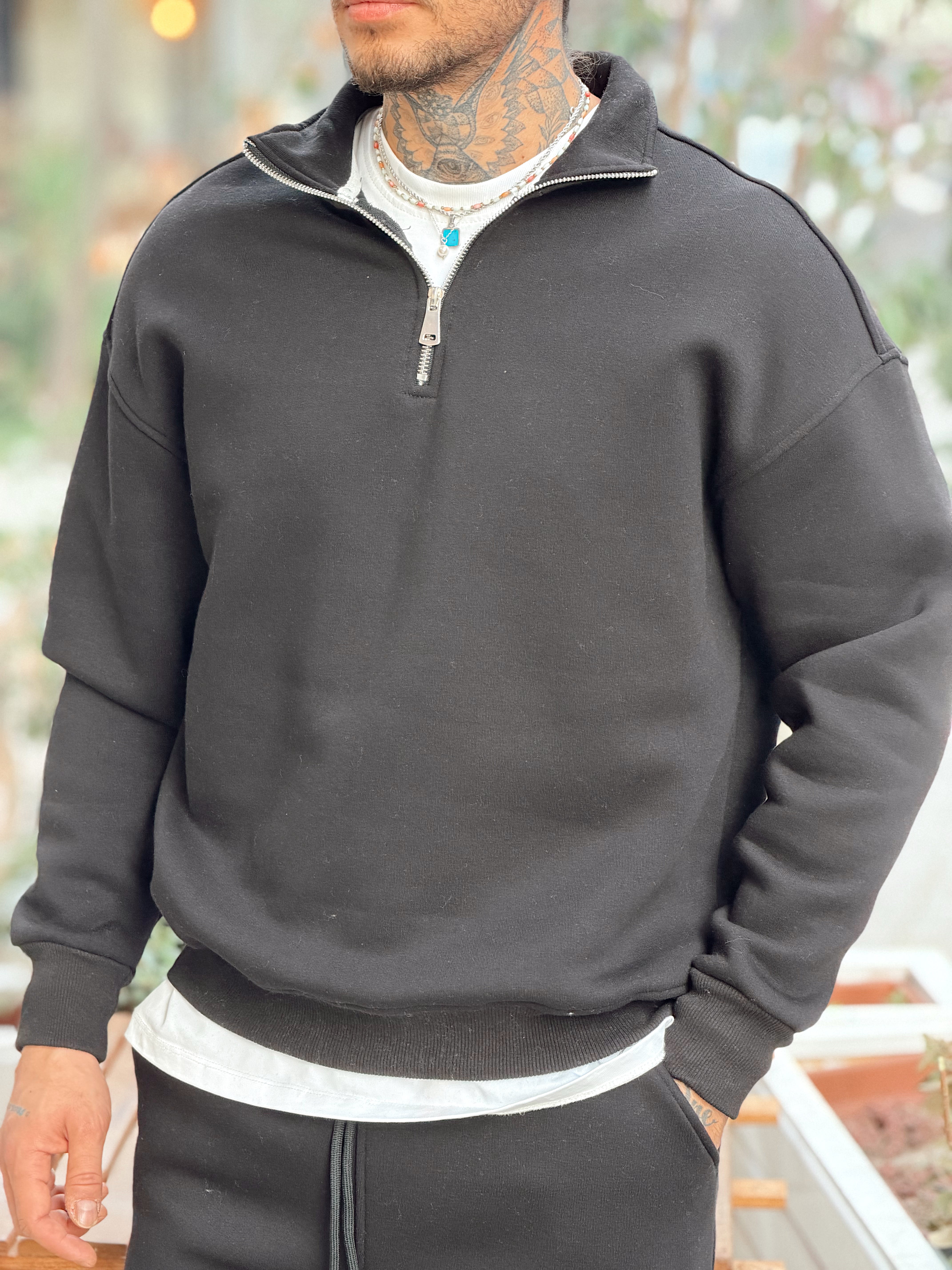 MT4120 - Şardonlu Yakası Fermuarlı Alt Üst Takım siyah