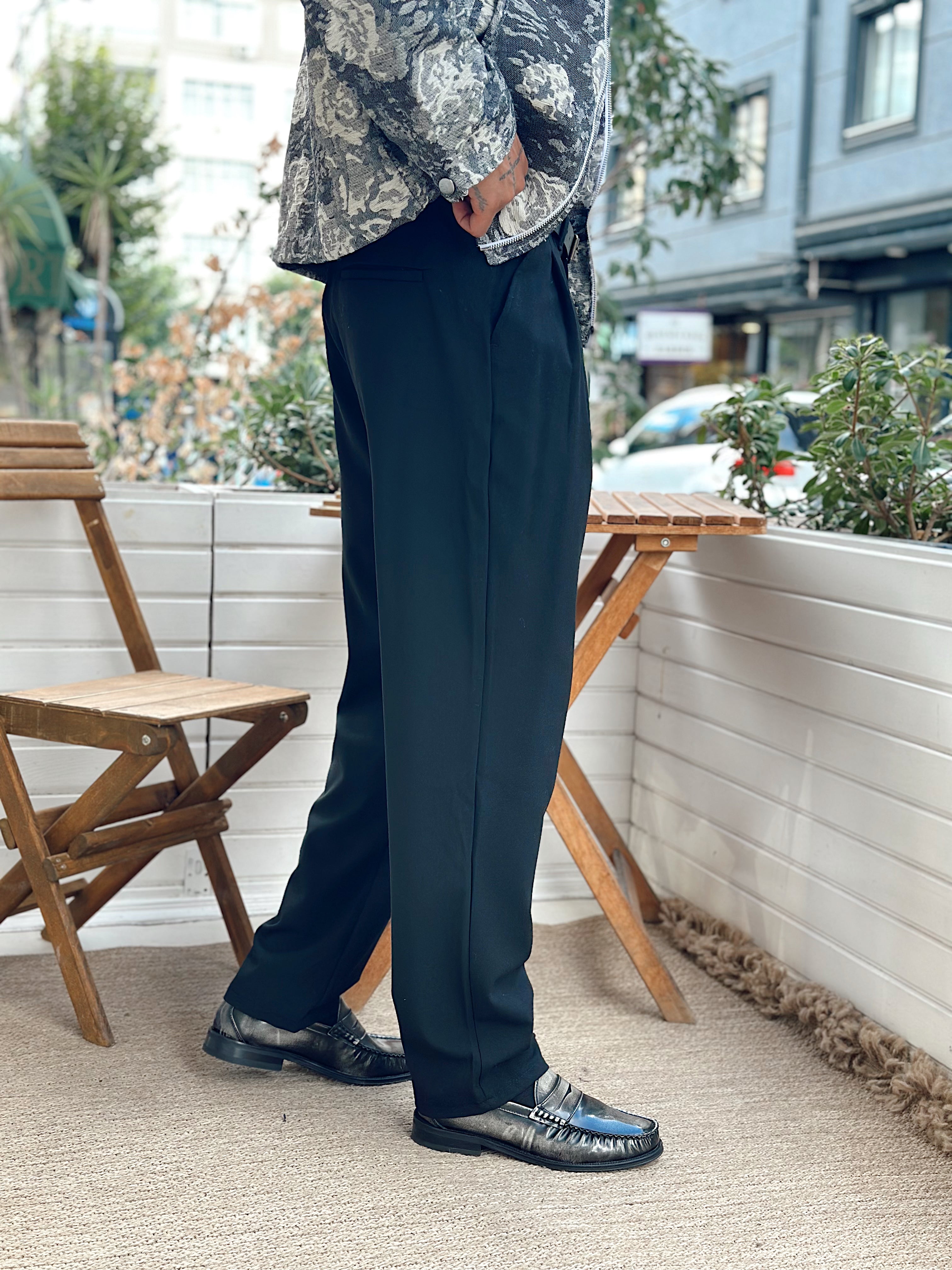 MP4030 - Pileli Baggy Kumaş Pantolon Siyah