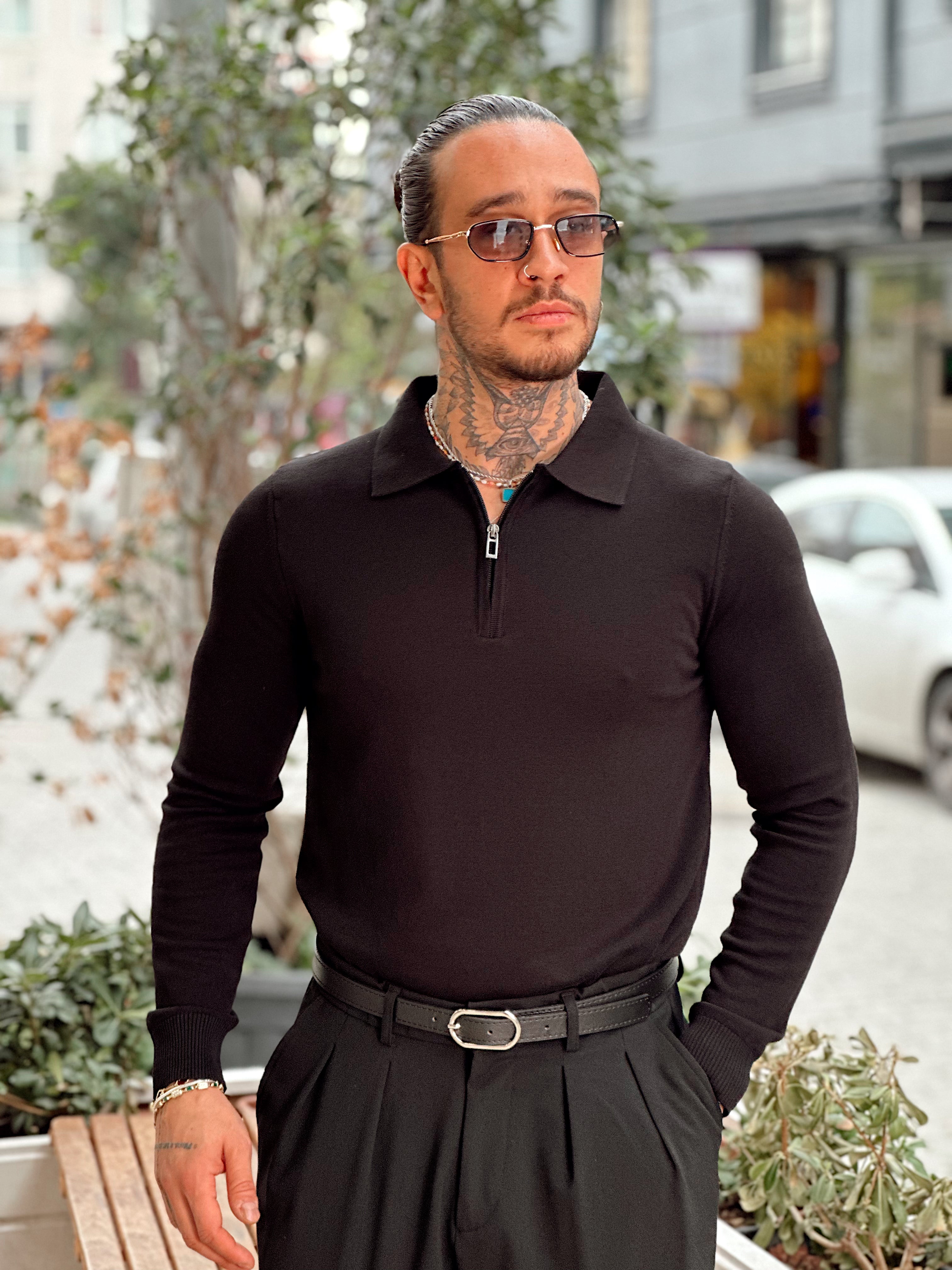 MS4089 - Yakası Fermuarlı Basic Sweatshirt siyah