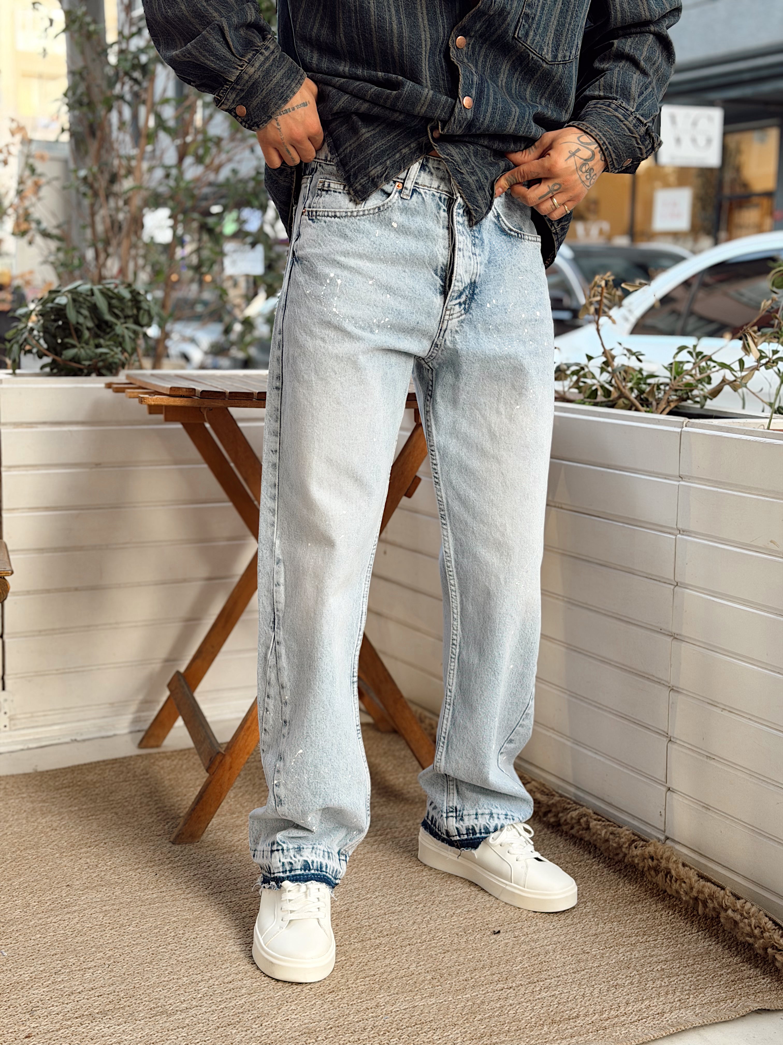 MP4128 - Paça Detaylı Sıçratmalı Regular Pantolon mavi 3260