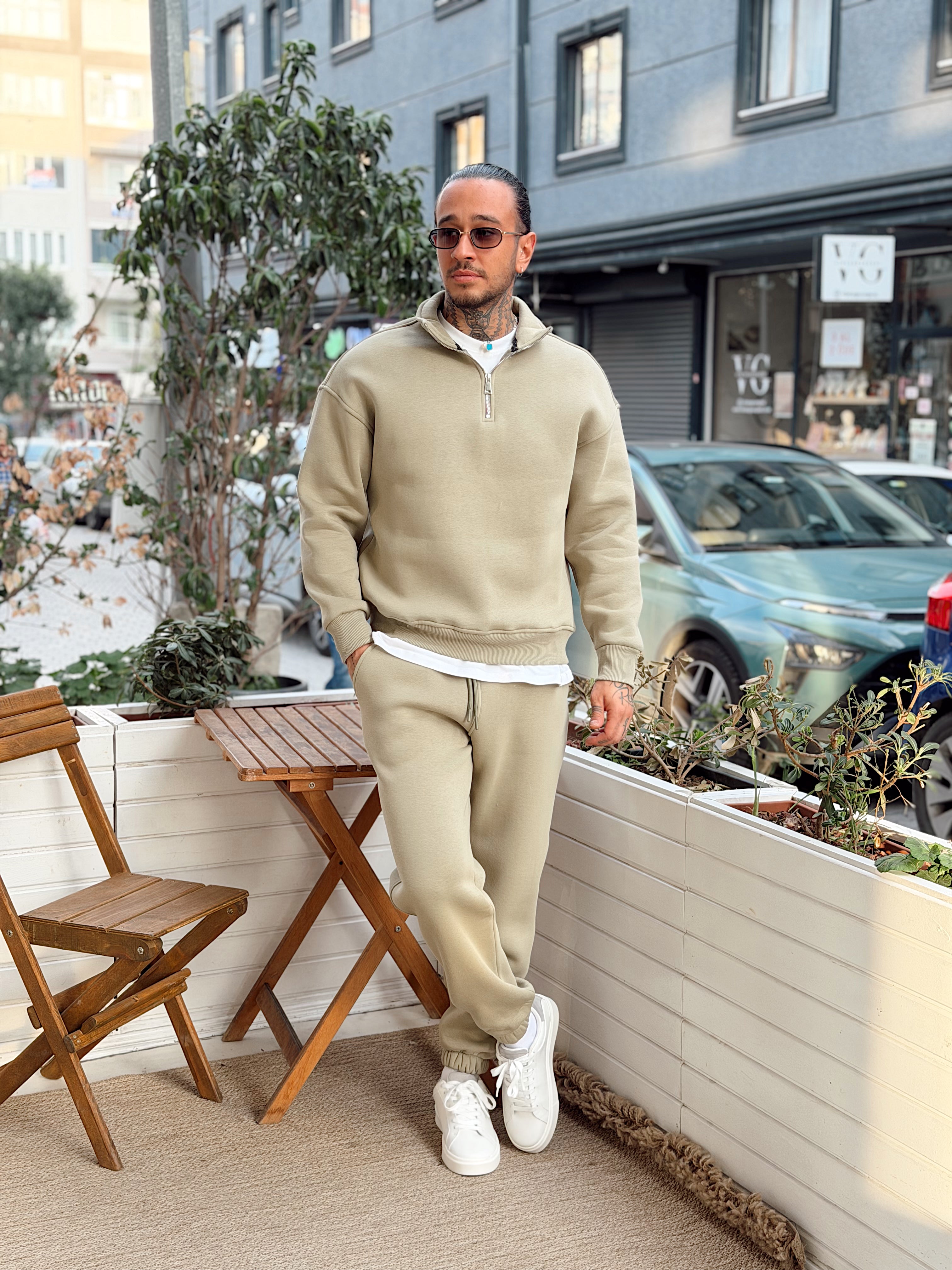 MT4120 - Şardonlu Yakası Fermuarlı Alt Üst Takım haki