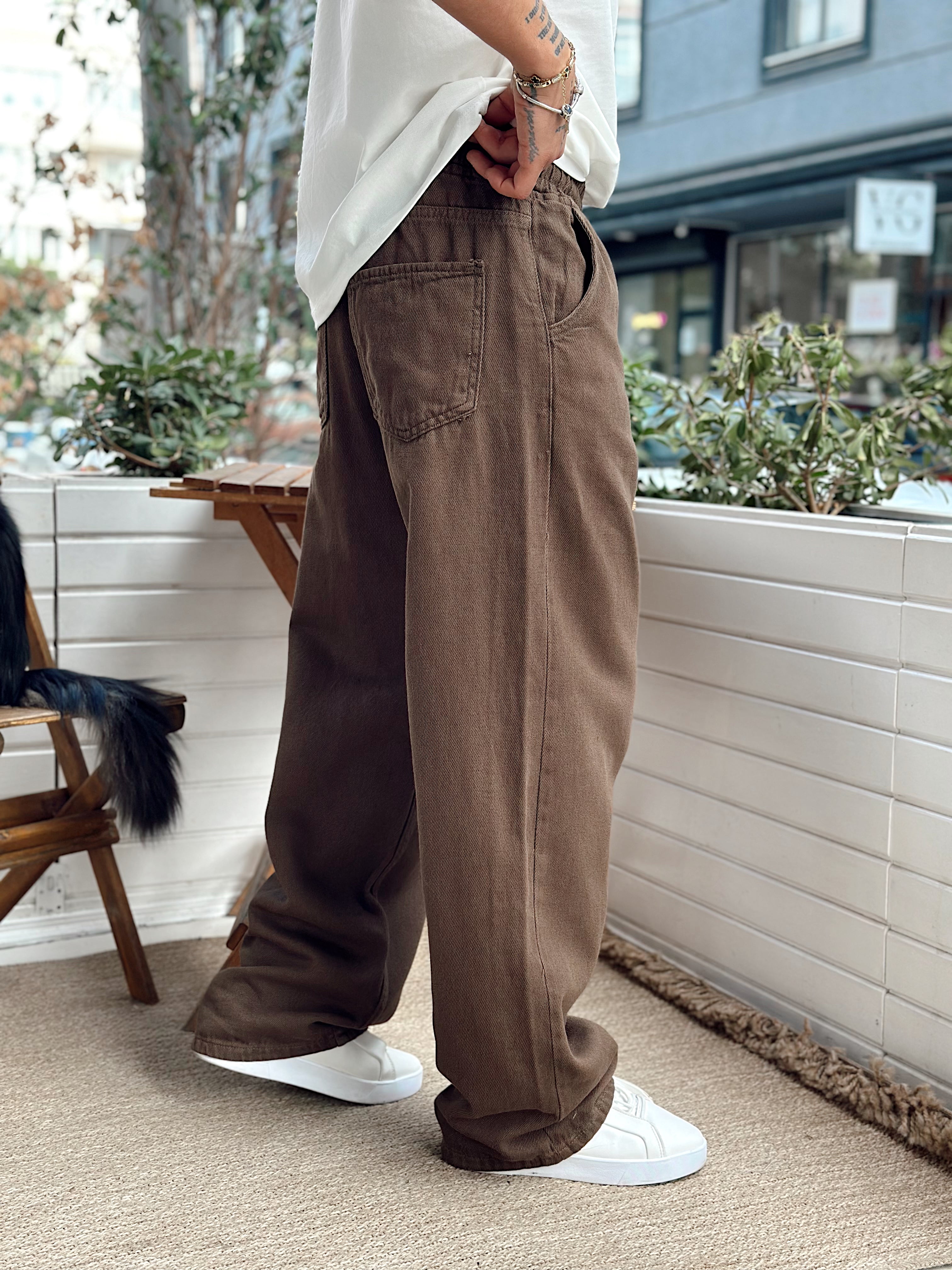 MP4081 - Beli İpli Baggy Gabardin Pantolon kahve