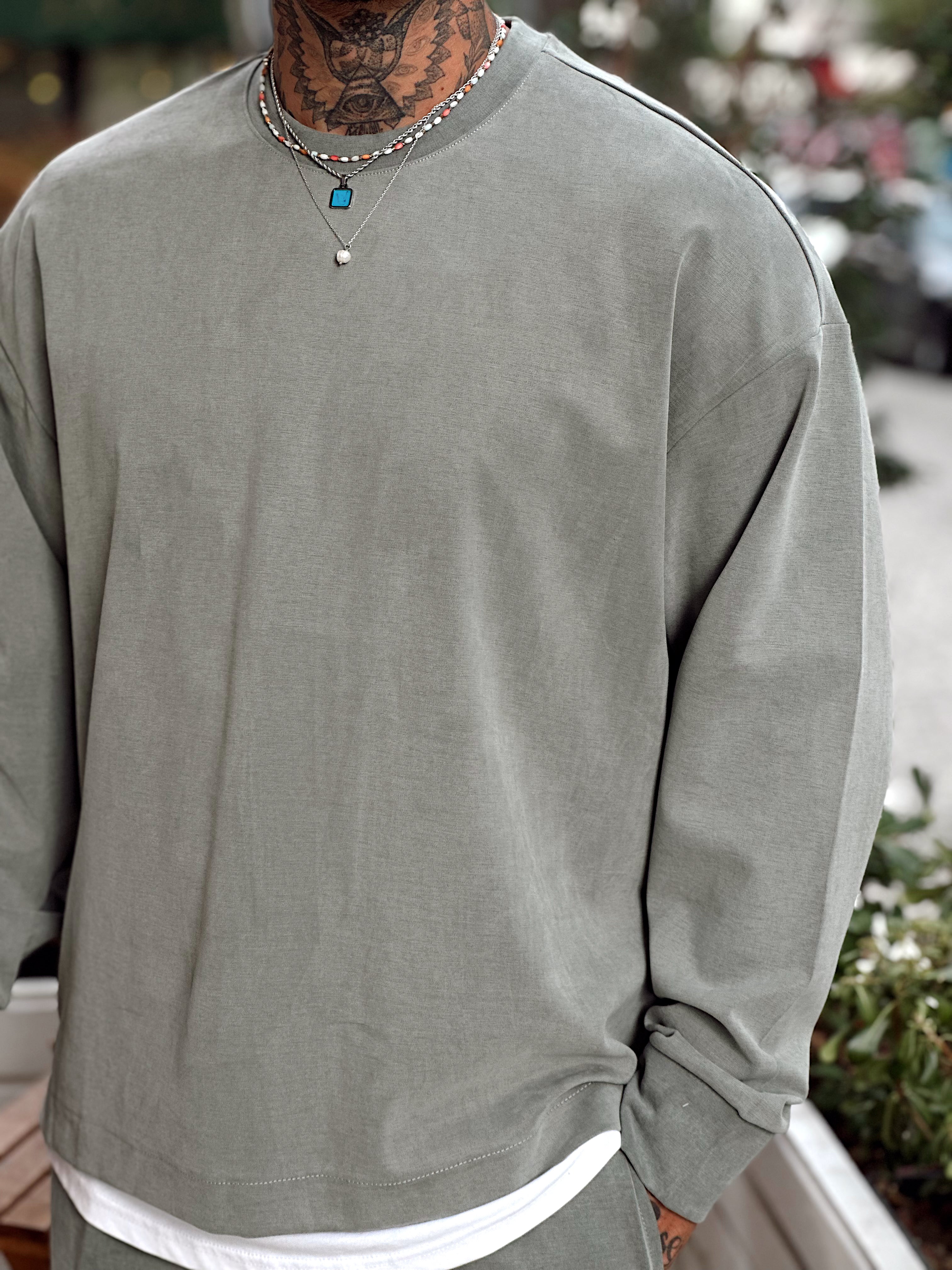 MT4066 - Modal Kumaş Sweatshirt Pantolon Takım yeşil