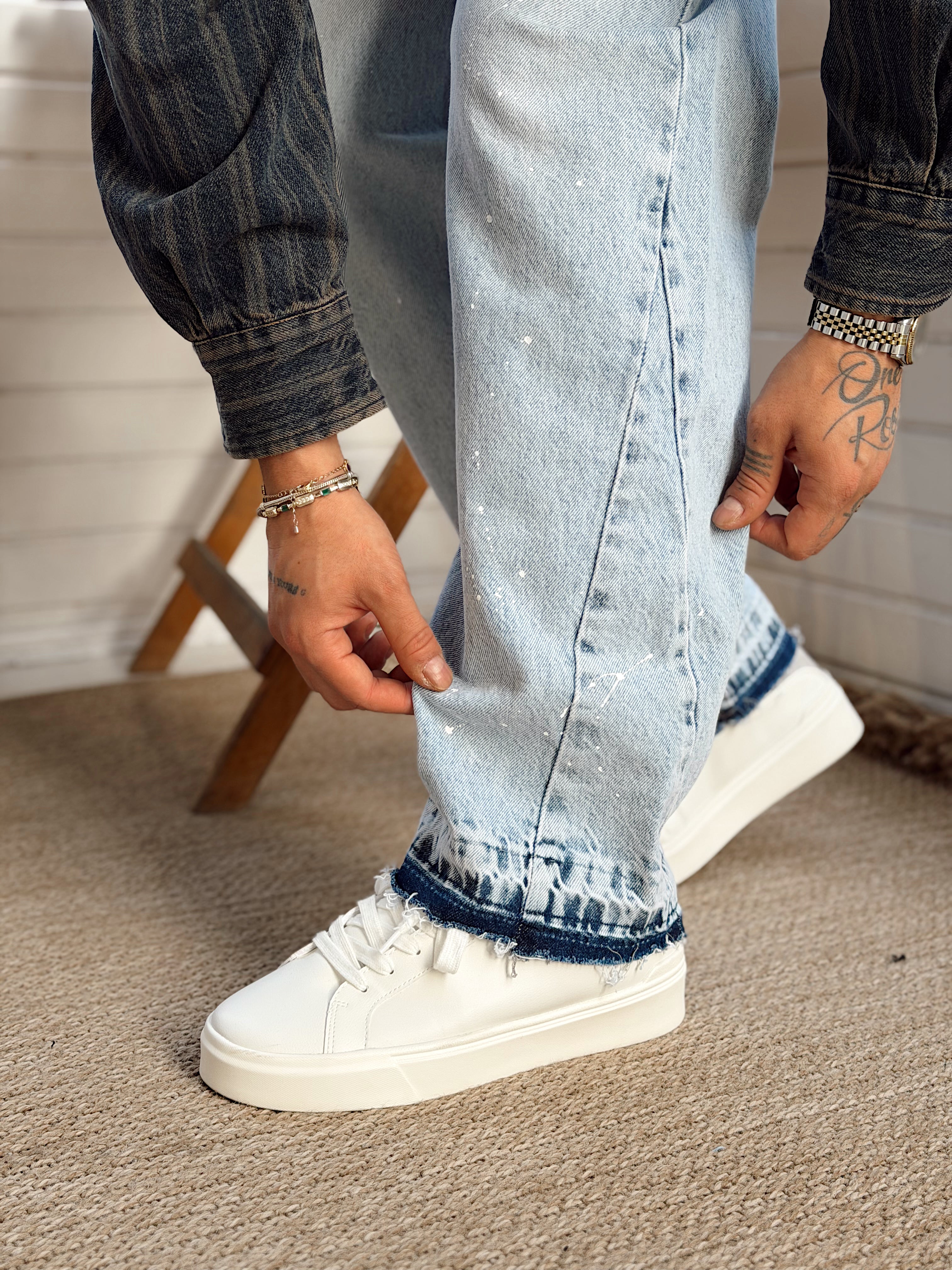 MP4128 - Paça Detaylı Sıçratmalı Regular Pantolon mavi 3260