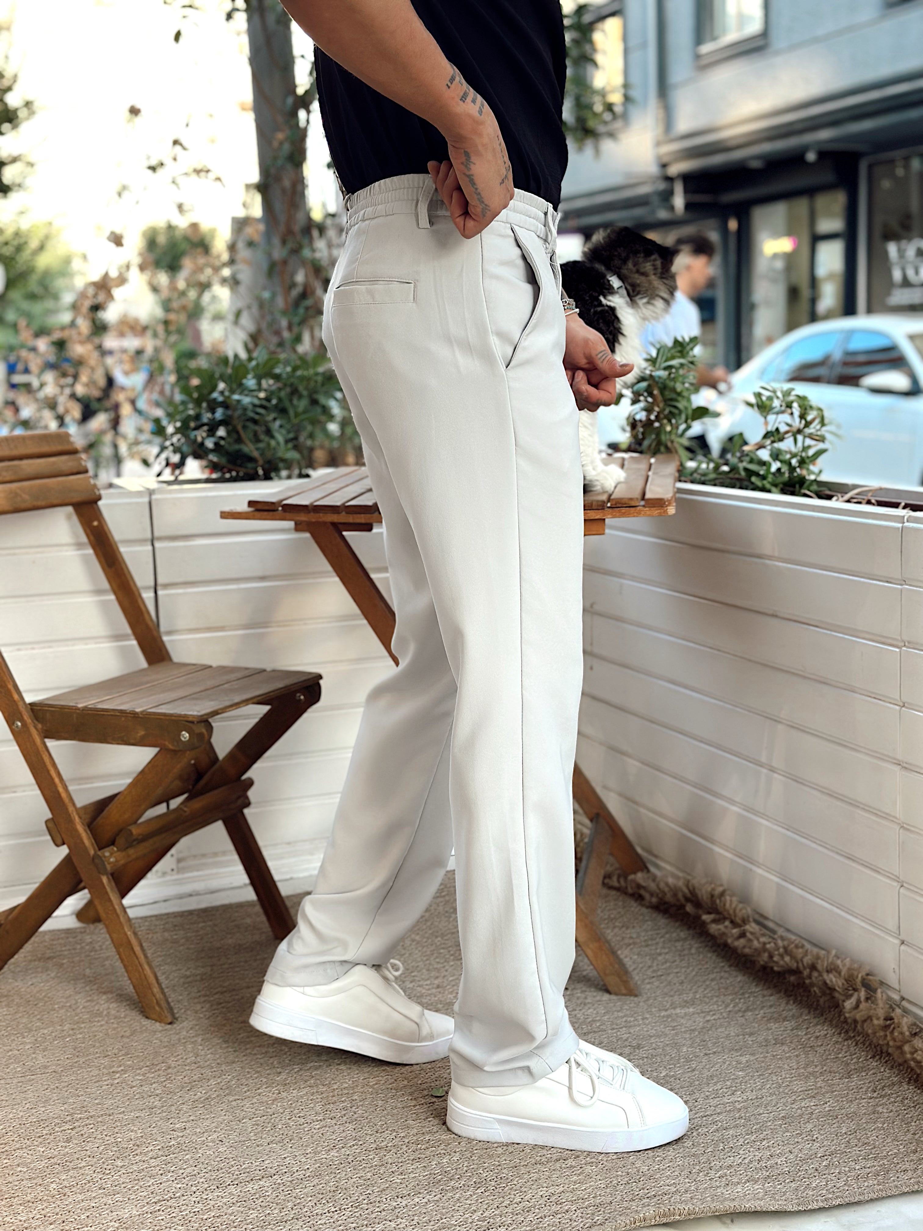 MP3237 -Baggy Basic Tek Düğmeli Jogger Pantolon gri