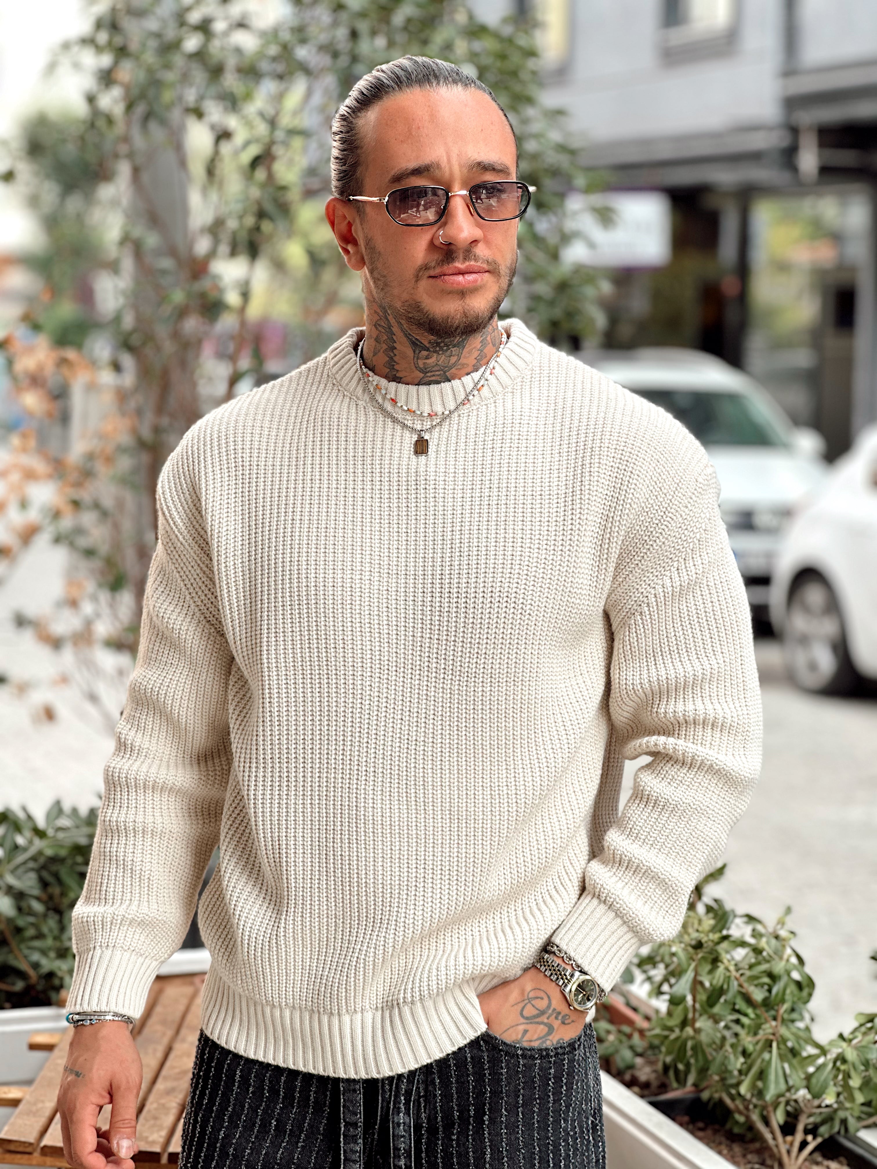 MS4060 - Giesto Oversize Basic Örme Sweatshirt krem