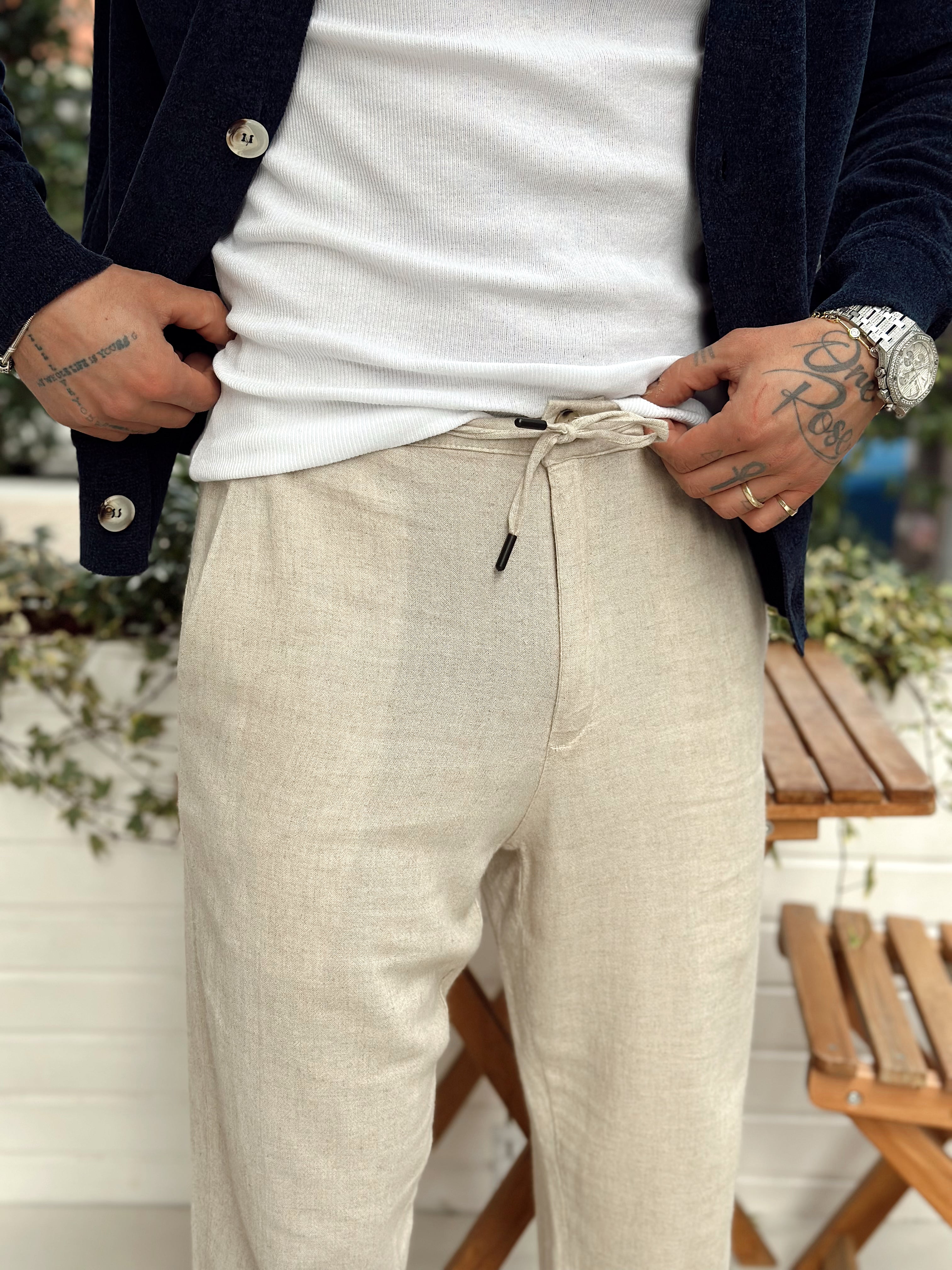 MP2553 - Full Keten Duble Paça Pantolon krem