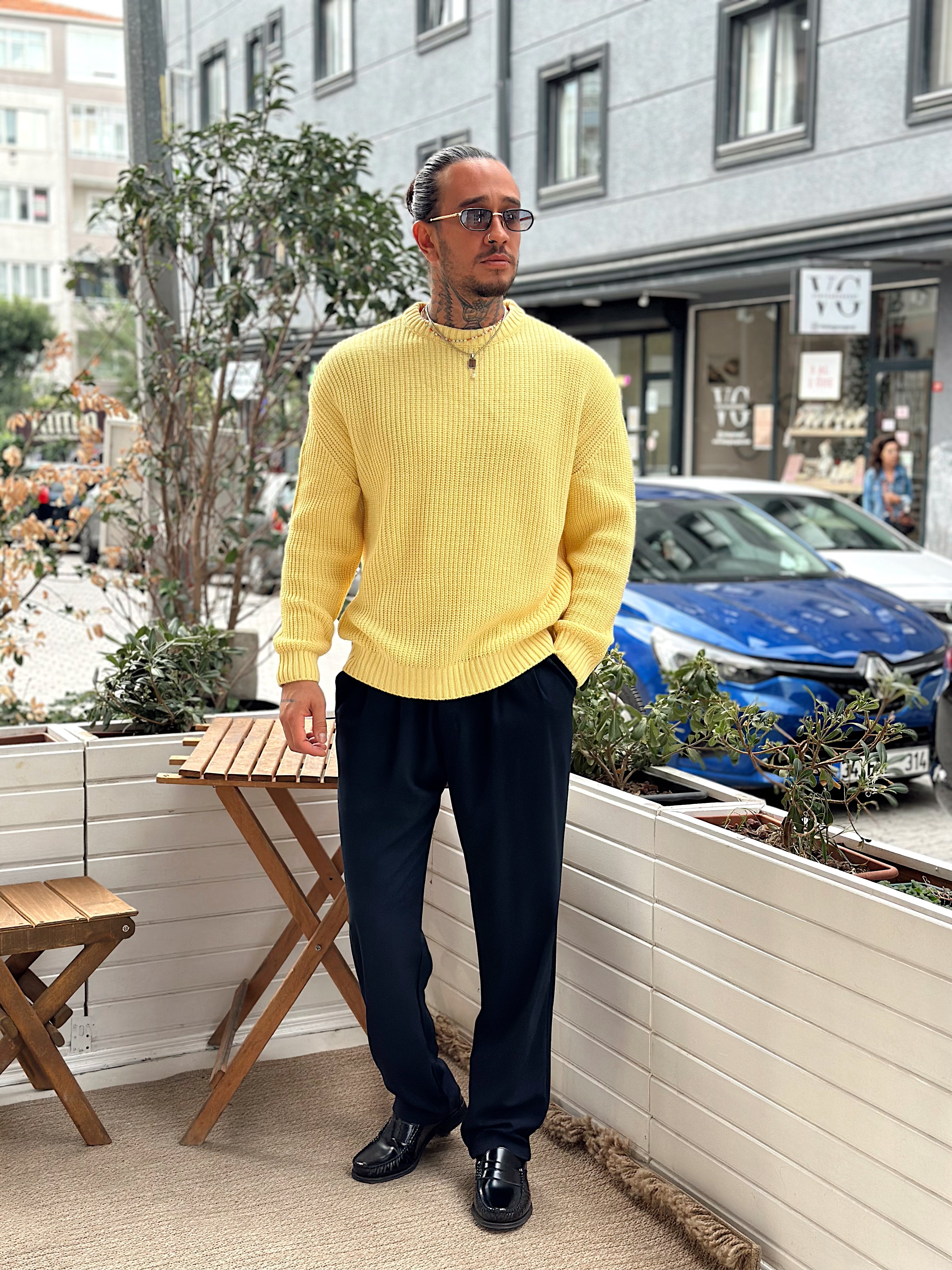 MS4060 - Giesto Oversize Basic Örme Sweatshirt sarı