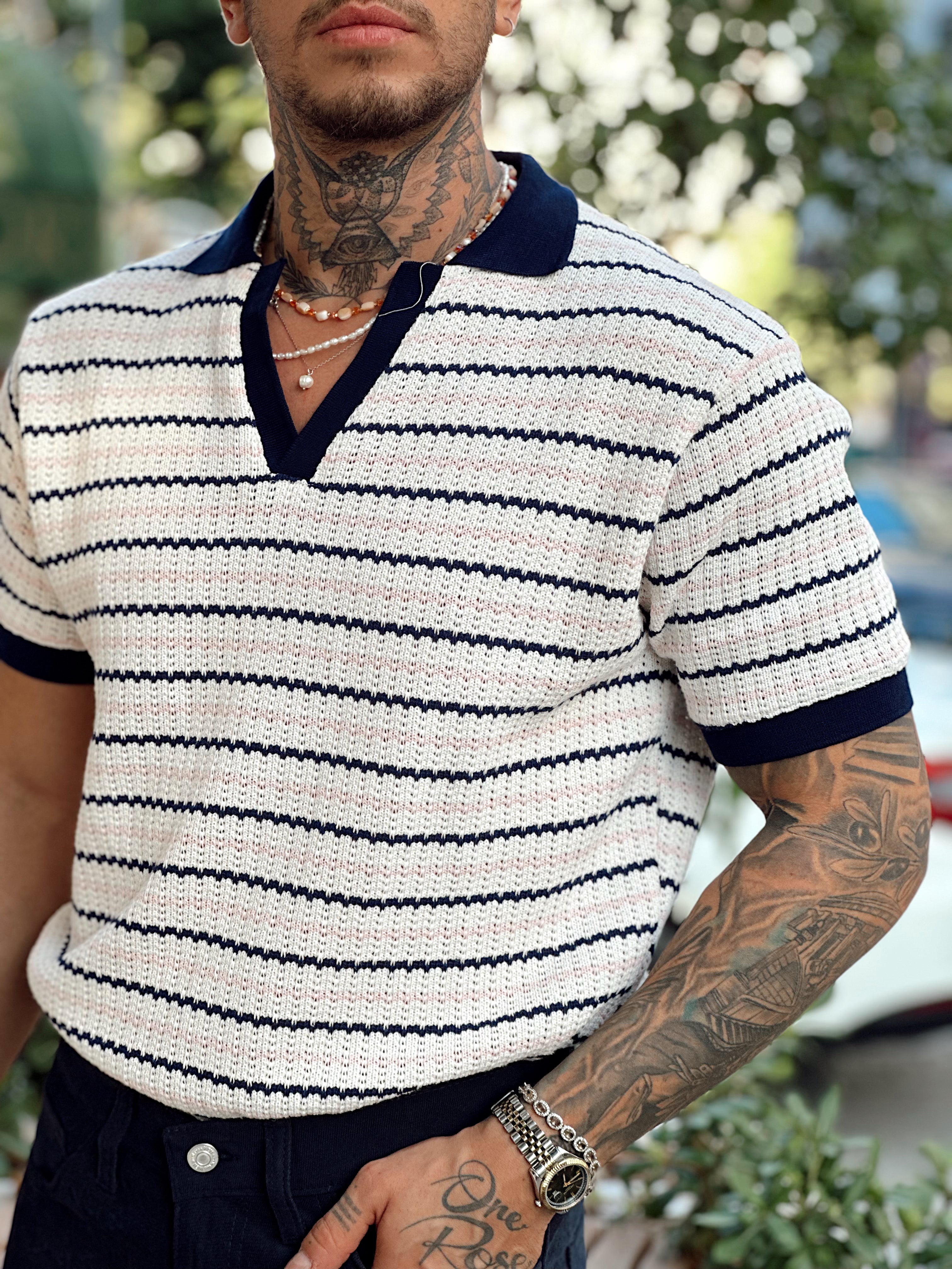 MT3075 - Çift Renk Triko Örme Polo Yaka