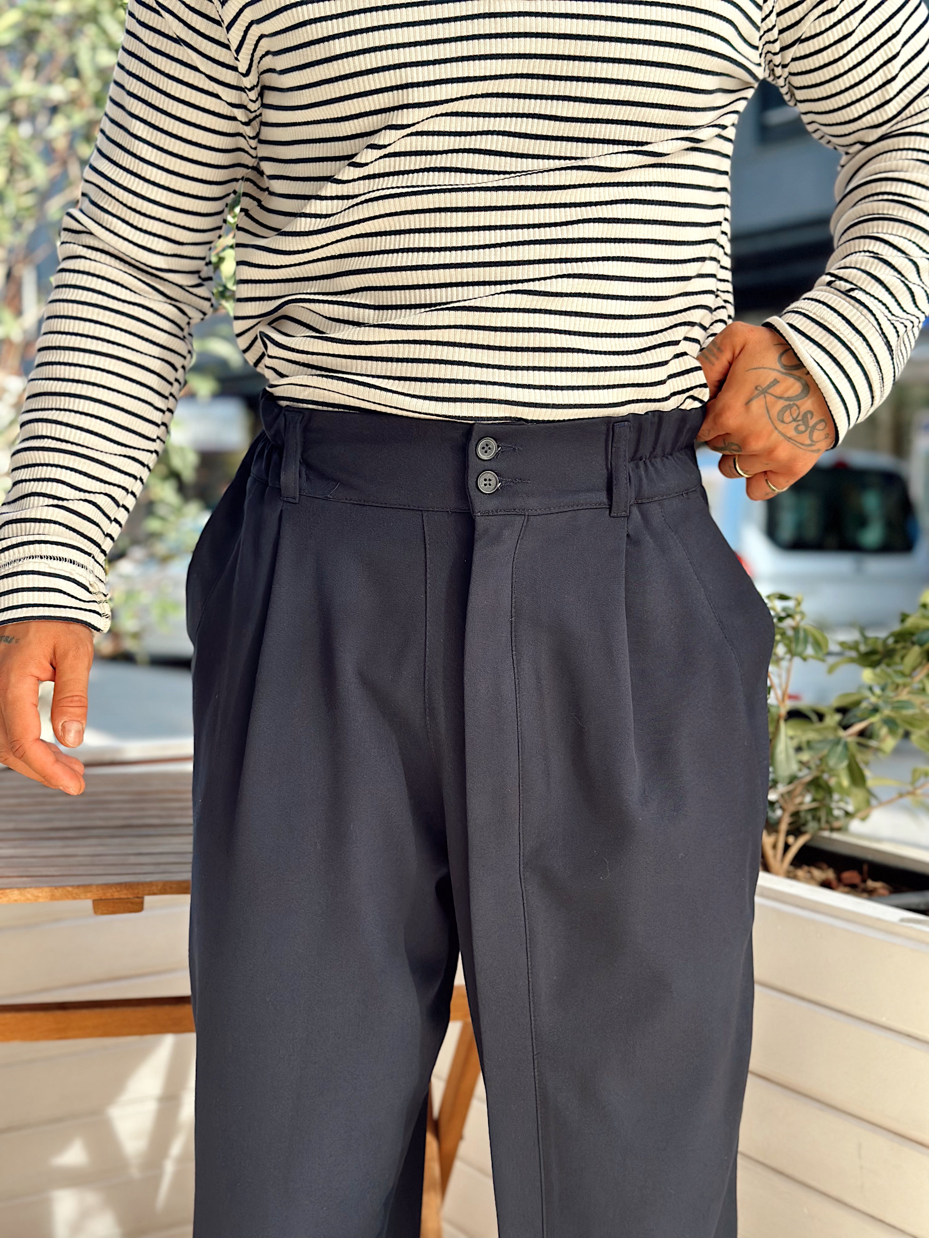 MP4040 - Çift Düğmeli Full Patlı Baggy Pantolon lacivert