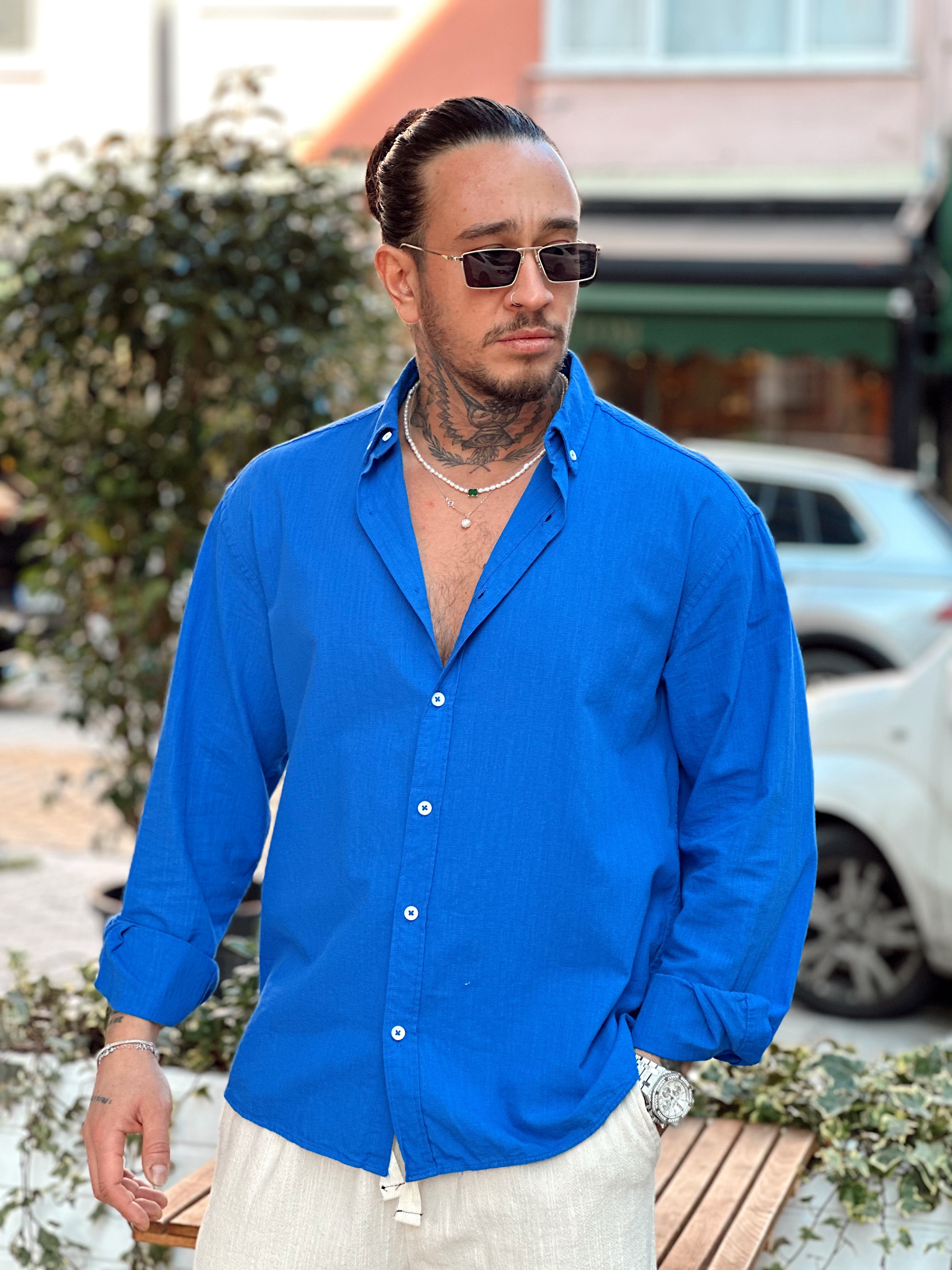 MG2523 - Oversize Fresh Keten Gömlek sax