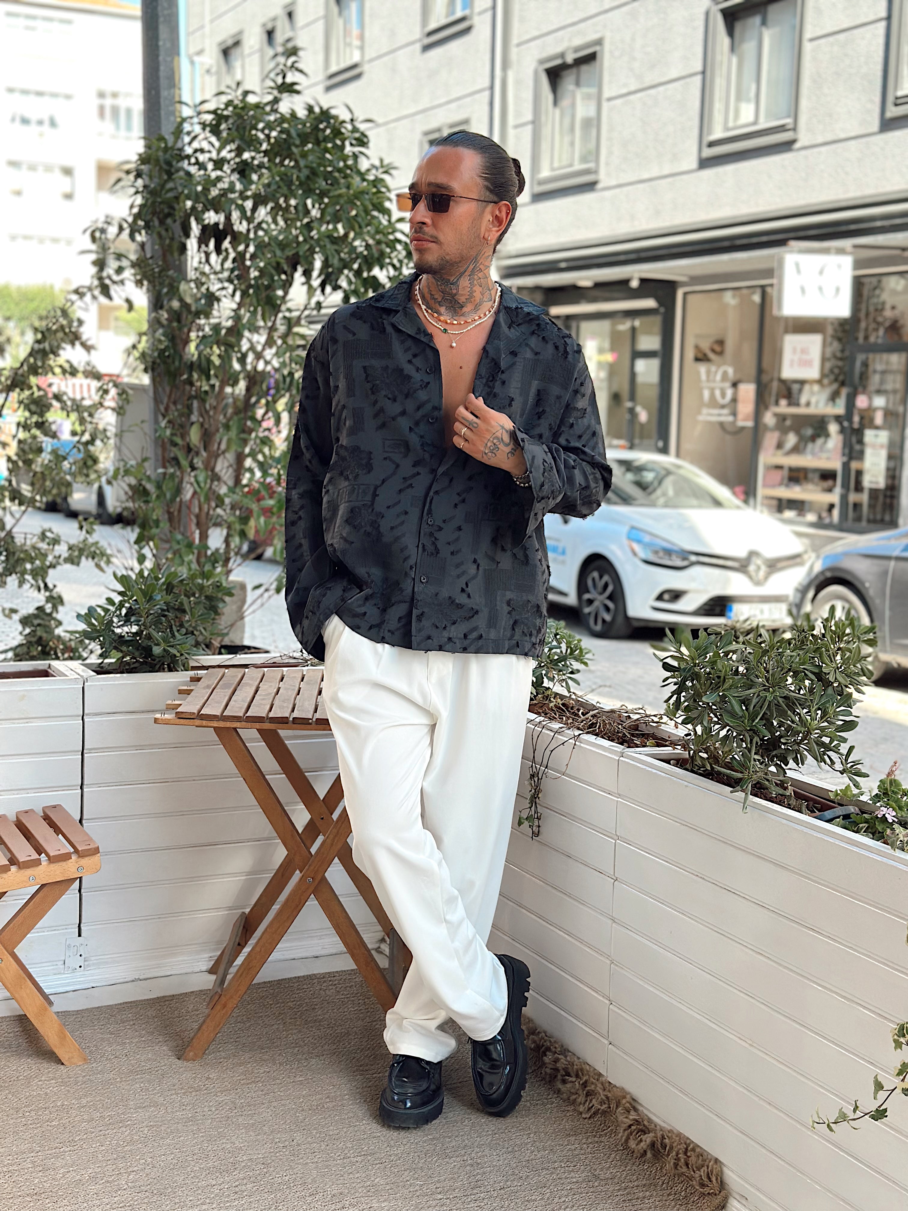 MG3021 -Oversize Püskül Detaylı Gömlek siyah