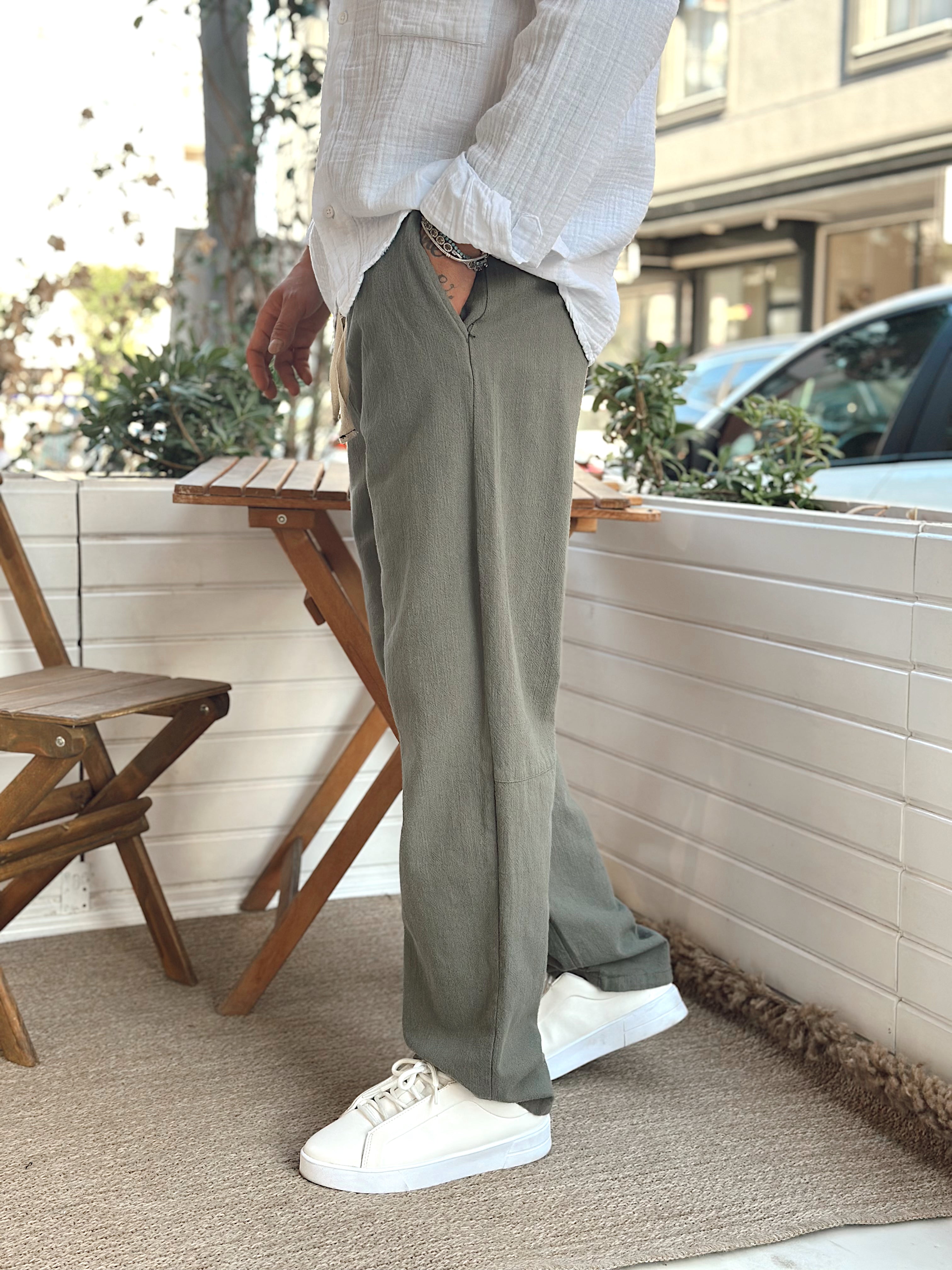 MP3101 - Baggy Keten Pantolon yeşil