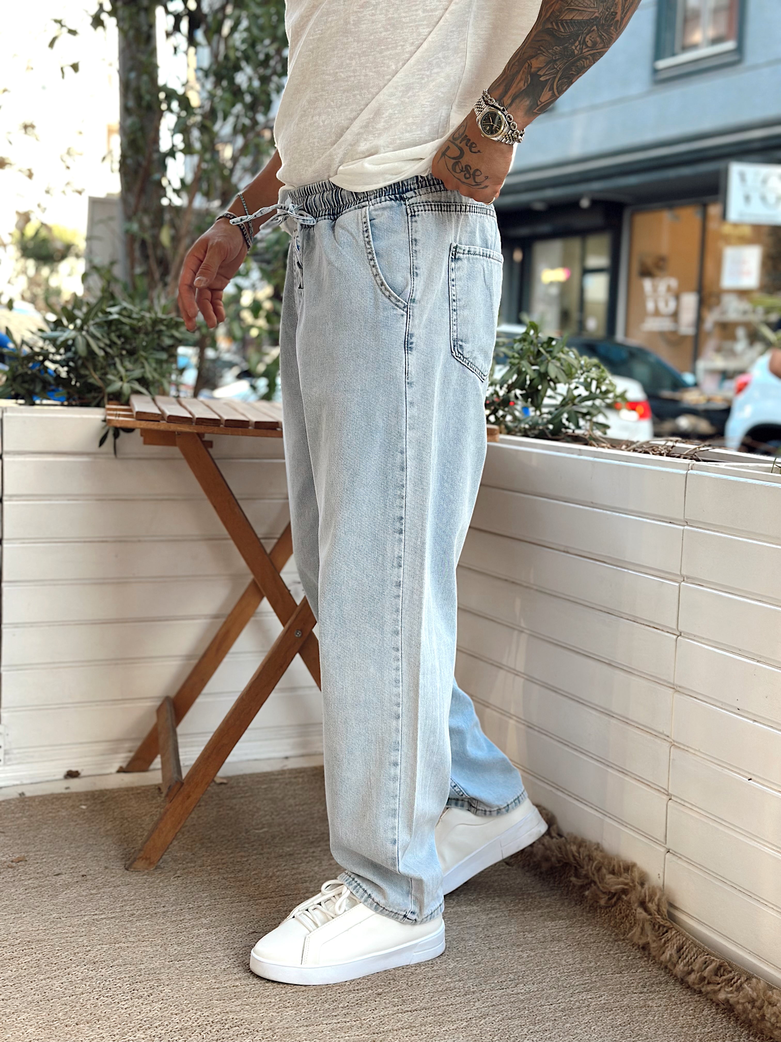 MP3099 - Beli İpli Baggy Kot Pantolon kot