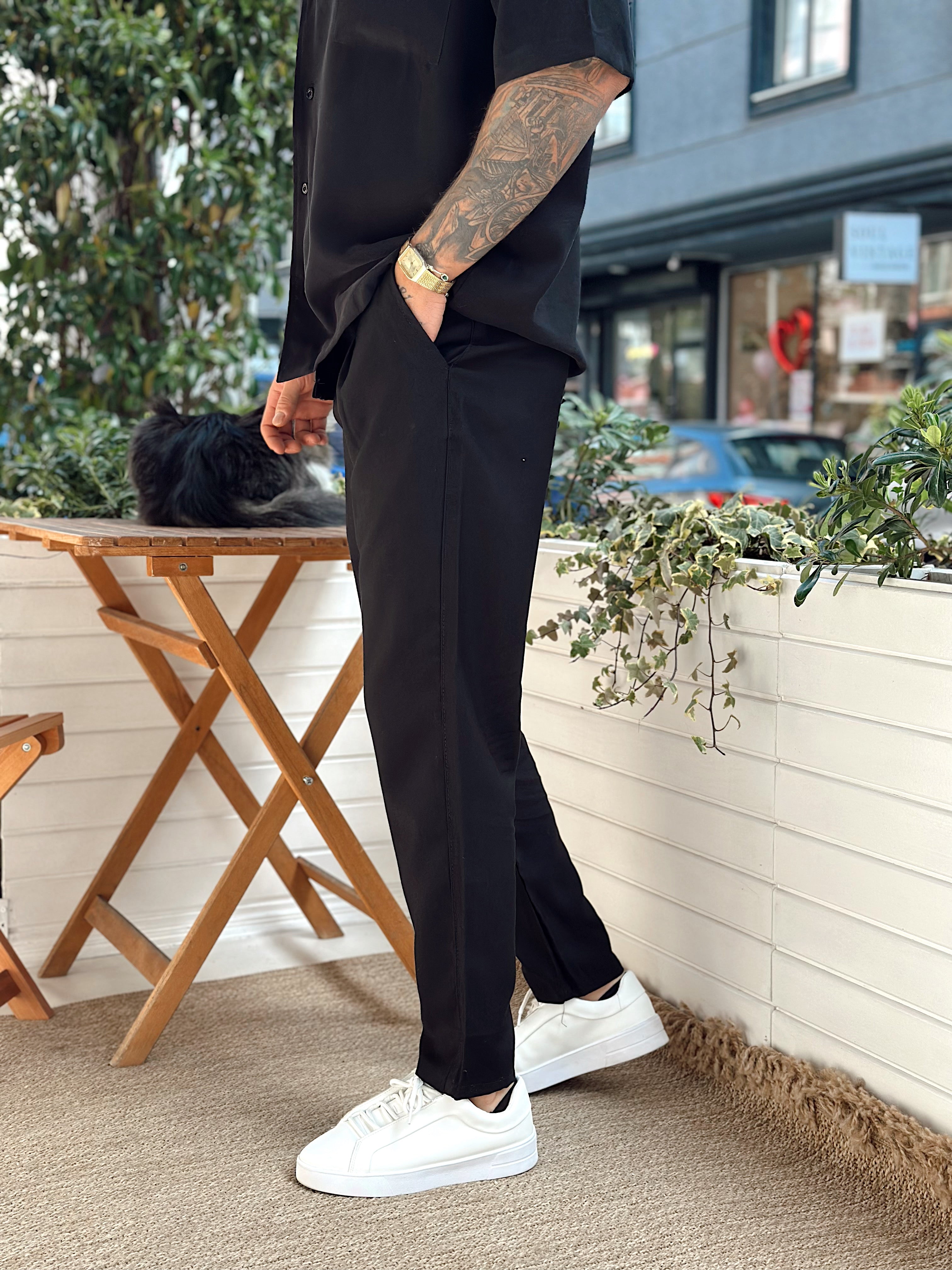MT2667 - Gabardin Gömlek Pantolon Alt-Üst Takım Siyah