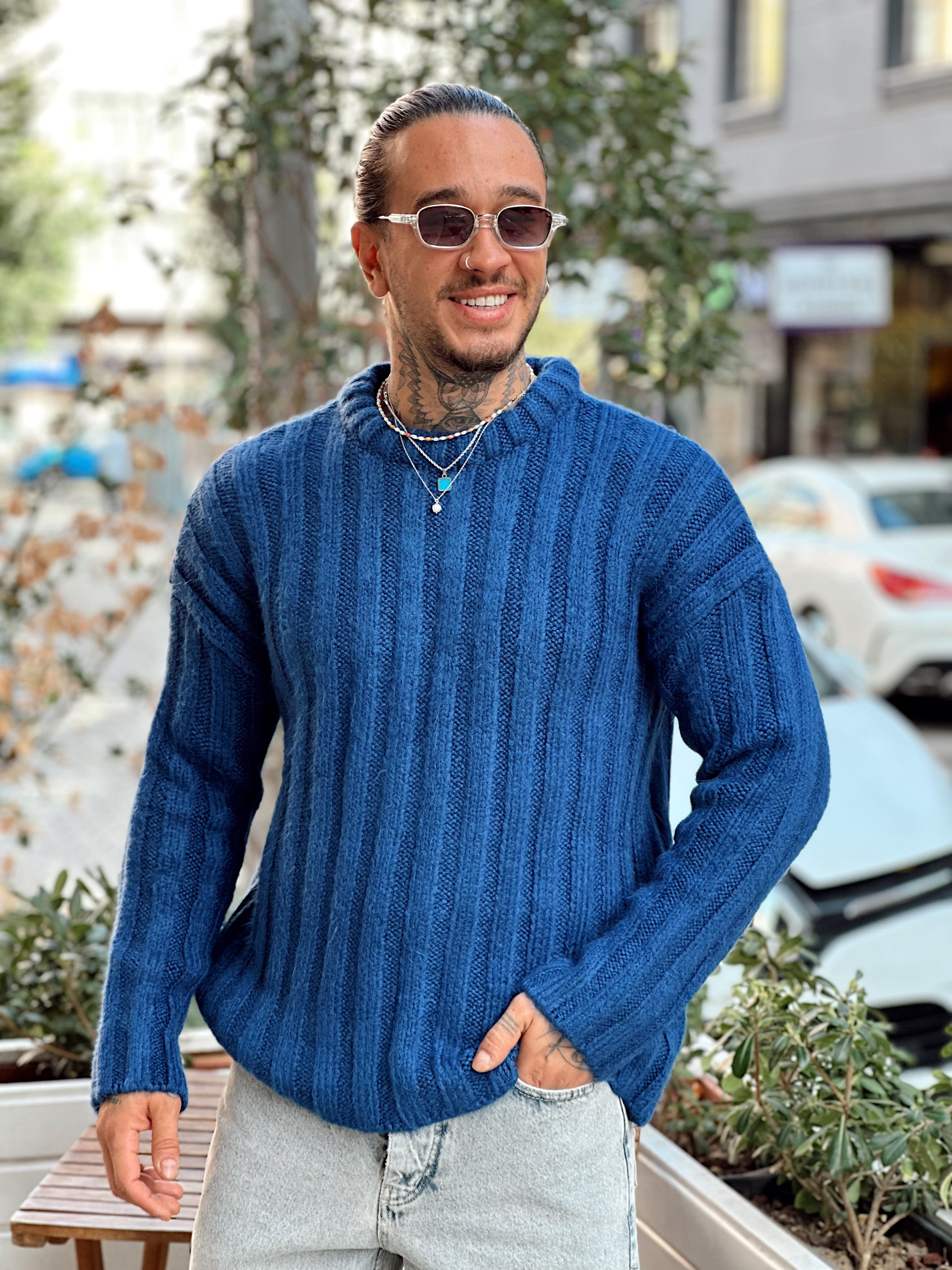 MS4008 - Kendinden Şeritli Yarım Balıkçı Sweatshirt laci