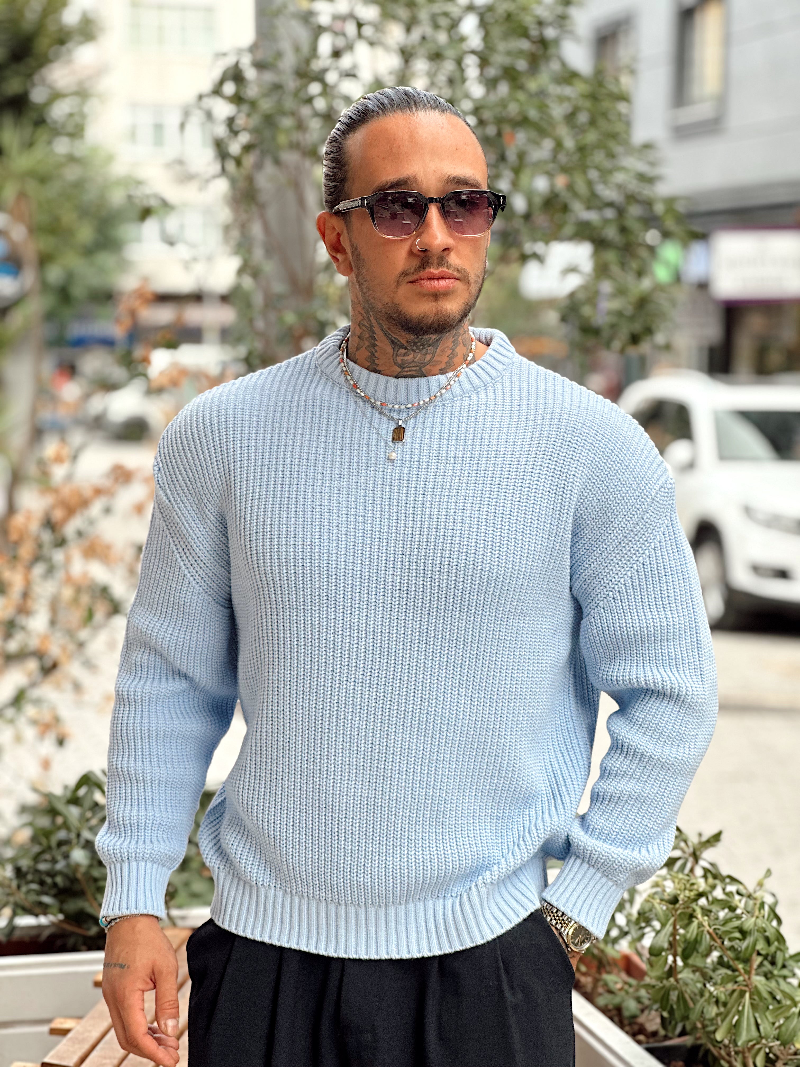MS4060 - Giesto Oversize Basic Örme Sweatshirt mavi
