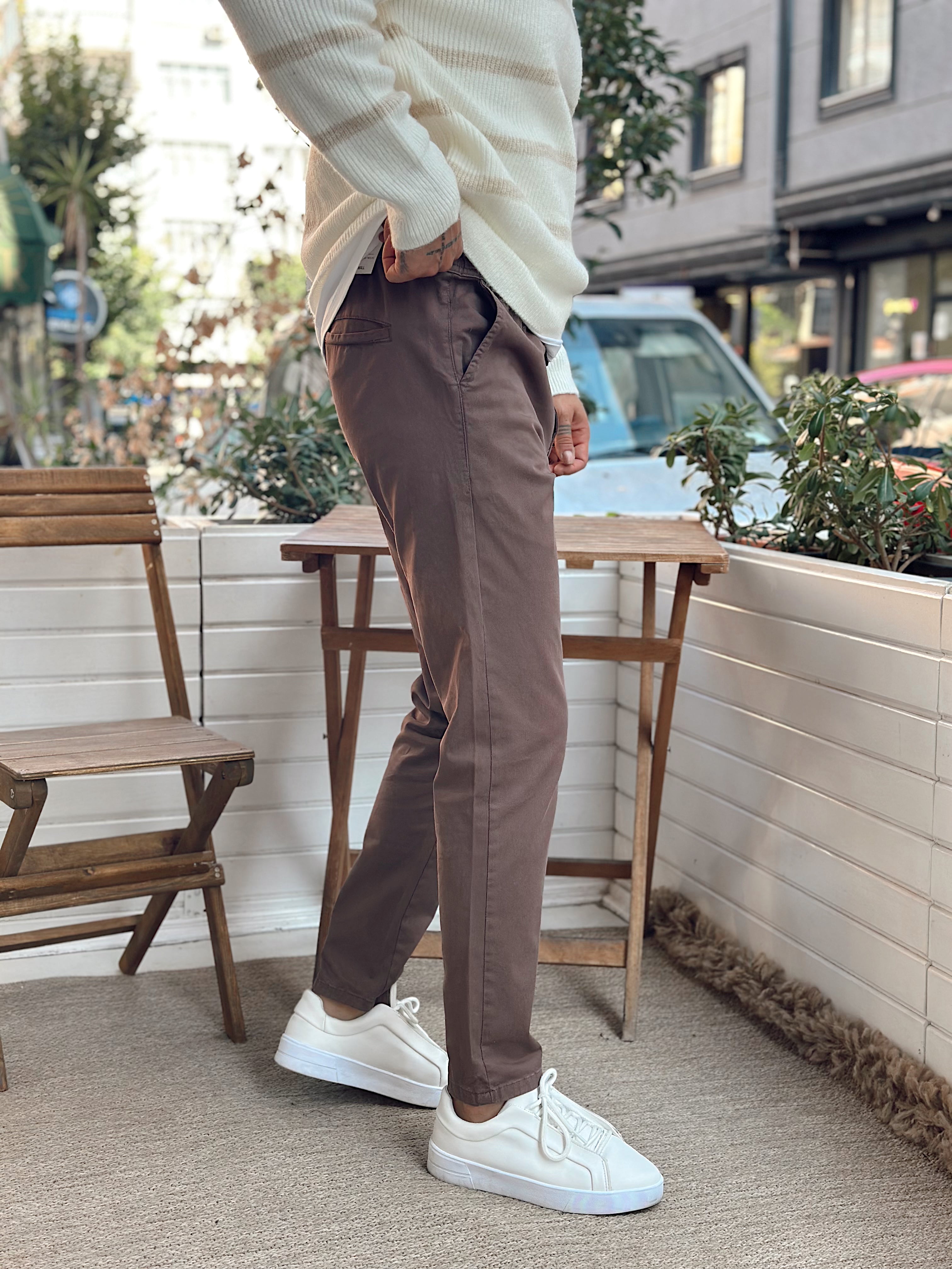 MP4048 - İtalyan Kesim Beli İpli Gabardin Pantolon Kahve