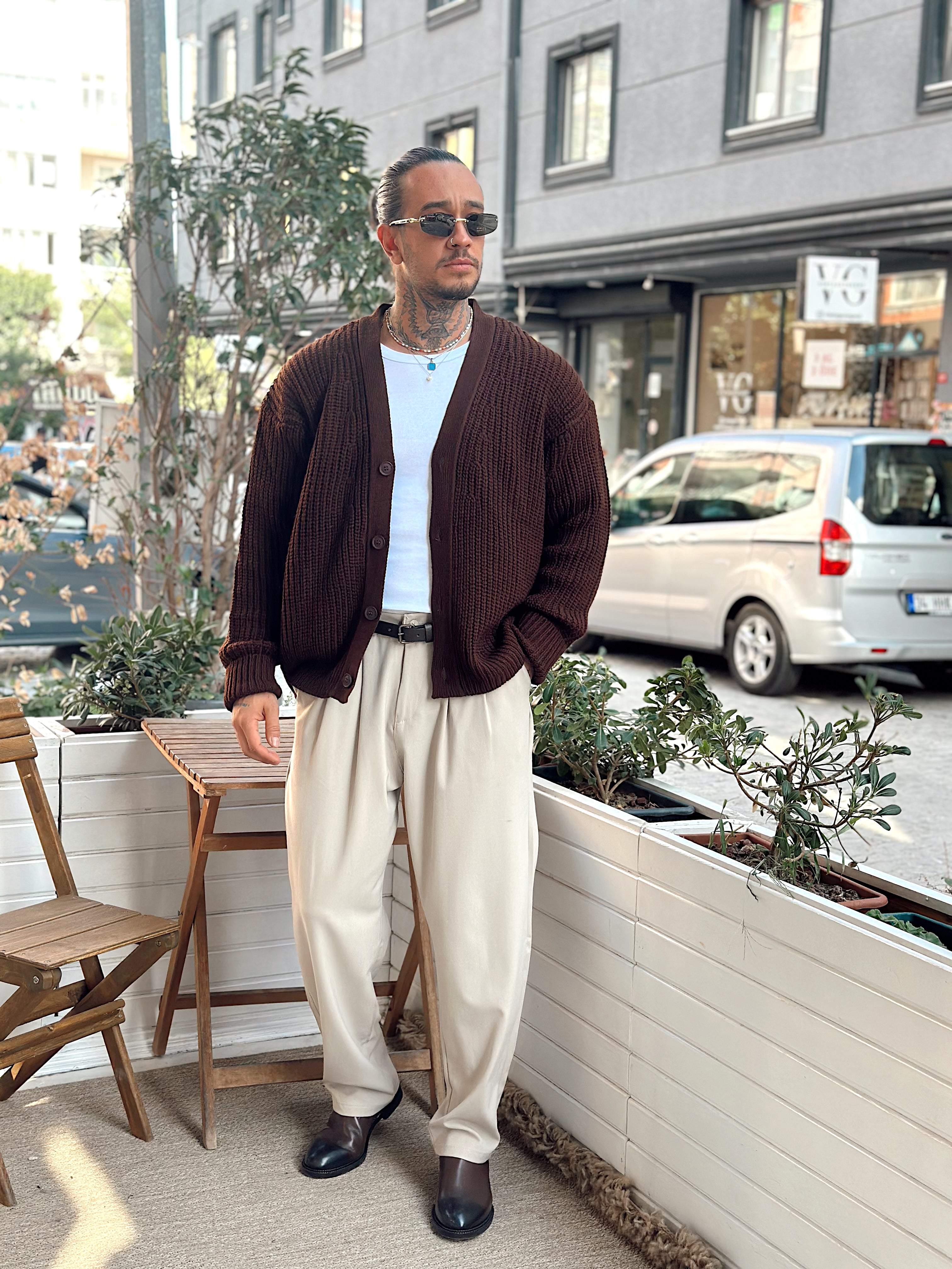 MS4002 - Oversize Örme Basic Hırka kahve