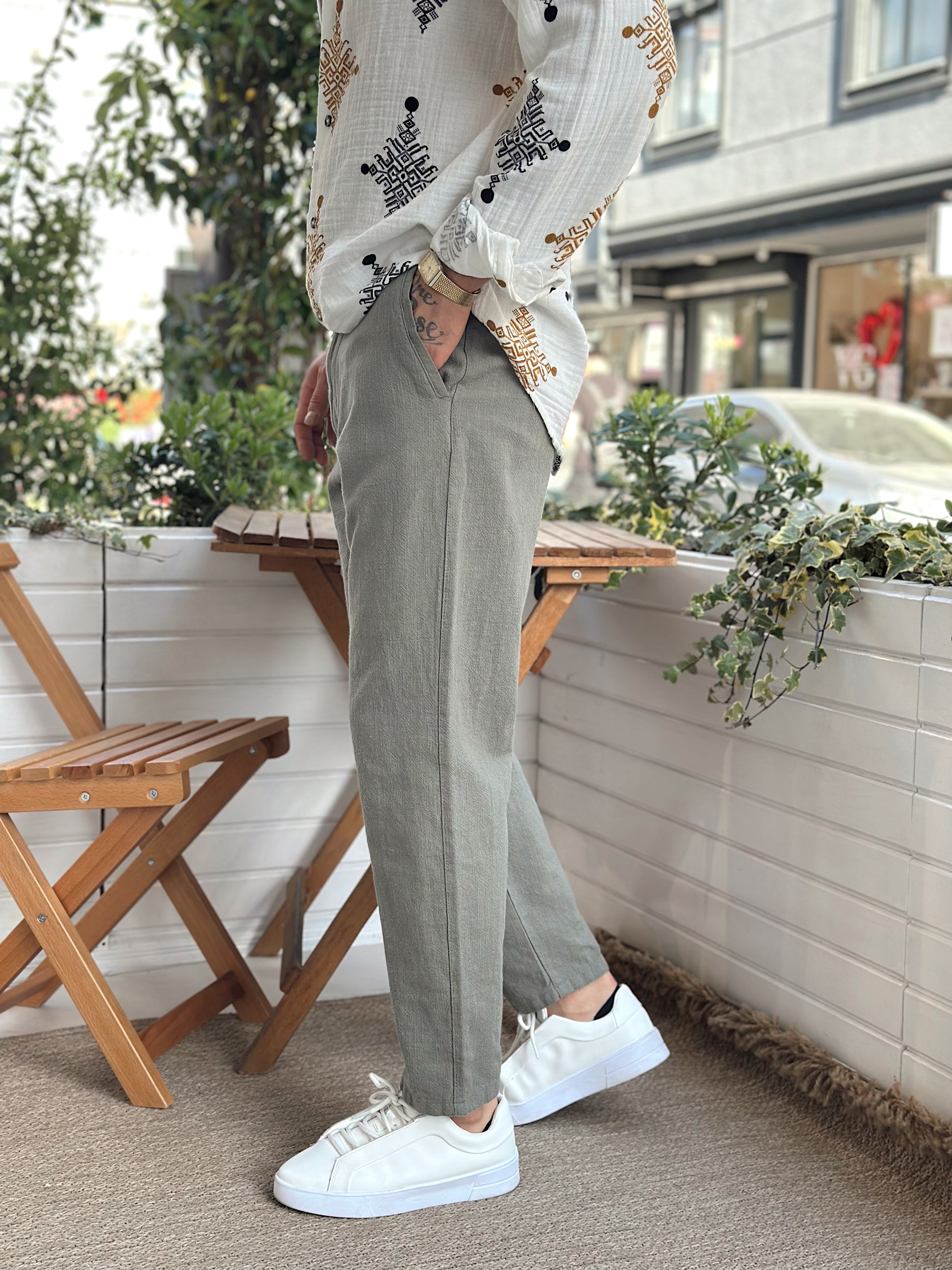 MP2831 - İtalyan Kesim Keten Pantolon yeşil