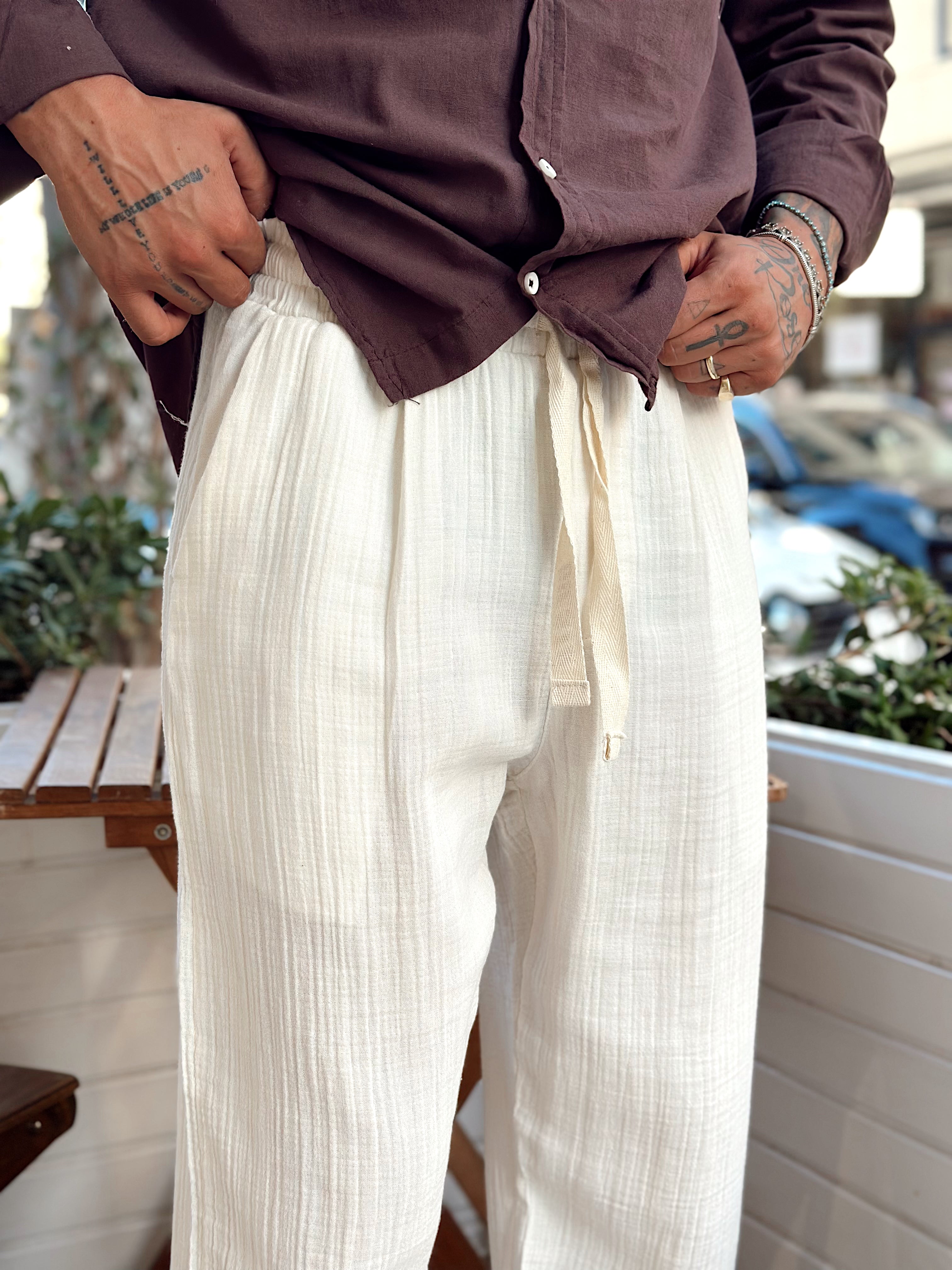 MP3217 - Müslin Kumaş Baggy Pantolon krem