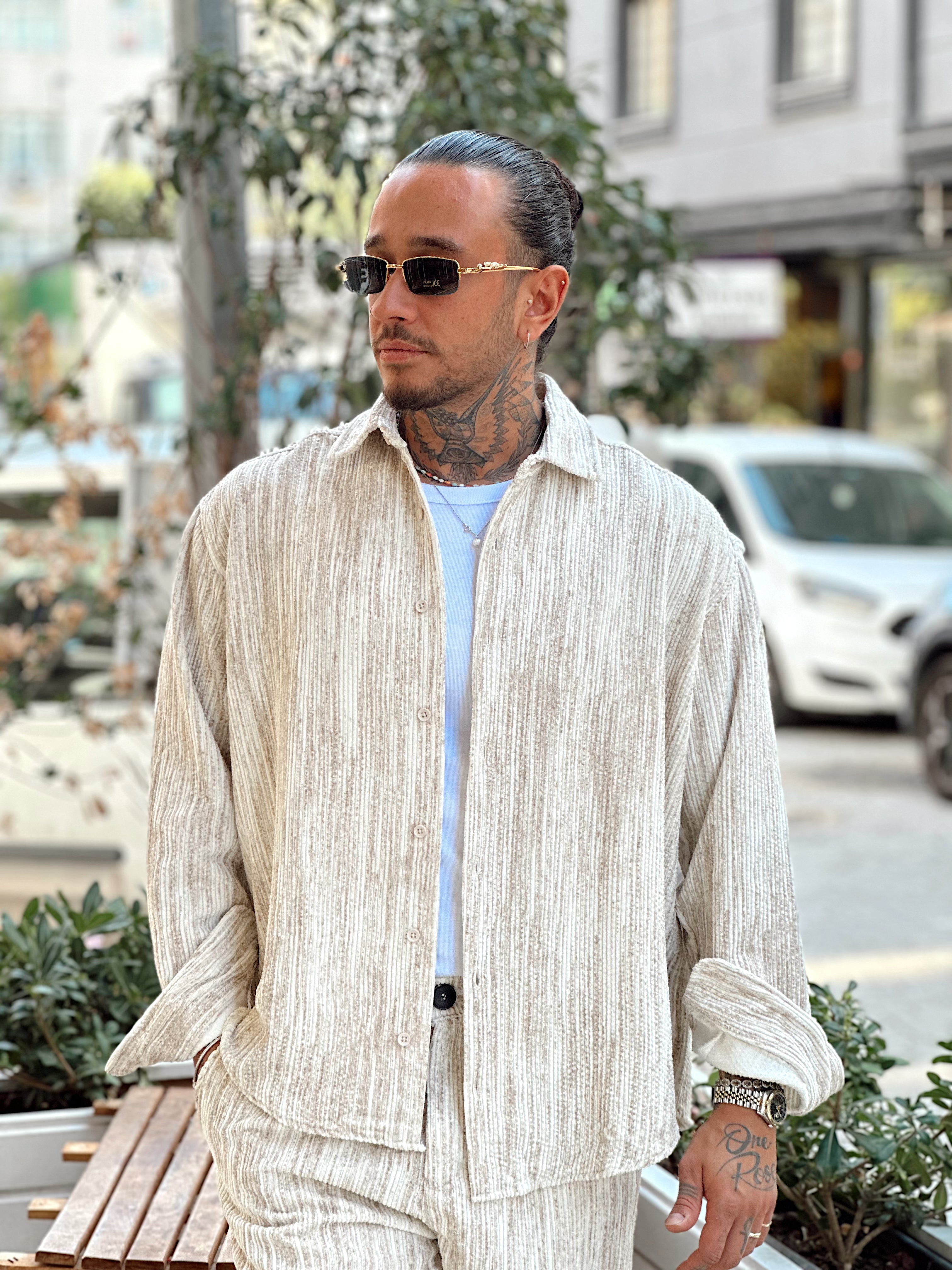 MT4010 - Efektli Oversize Kadife Alt-Üst Takım krem