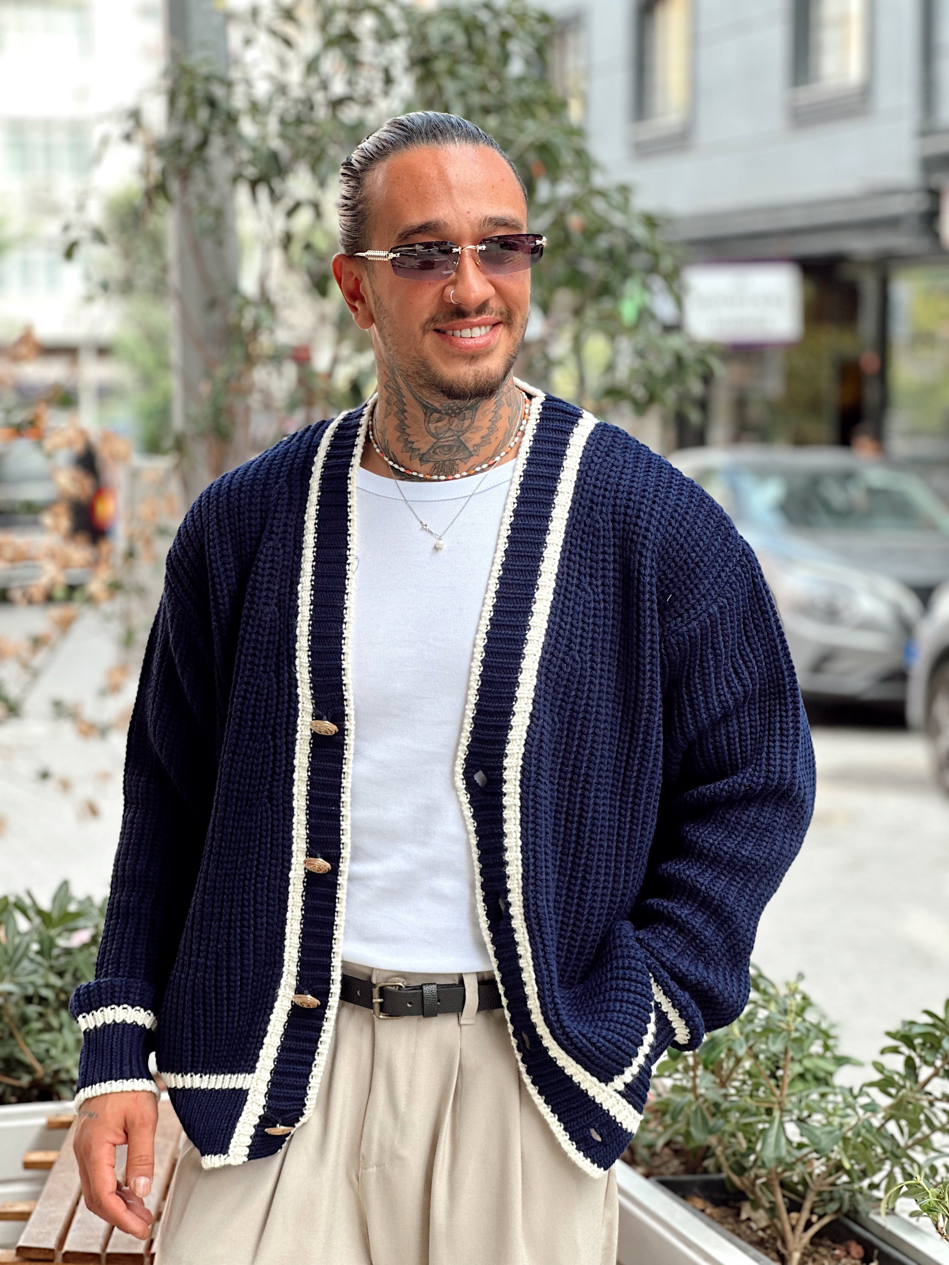 MS4004 - Old Money Çift Renk Örme Hırka laci