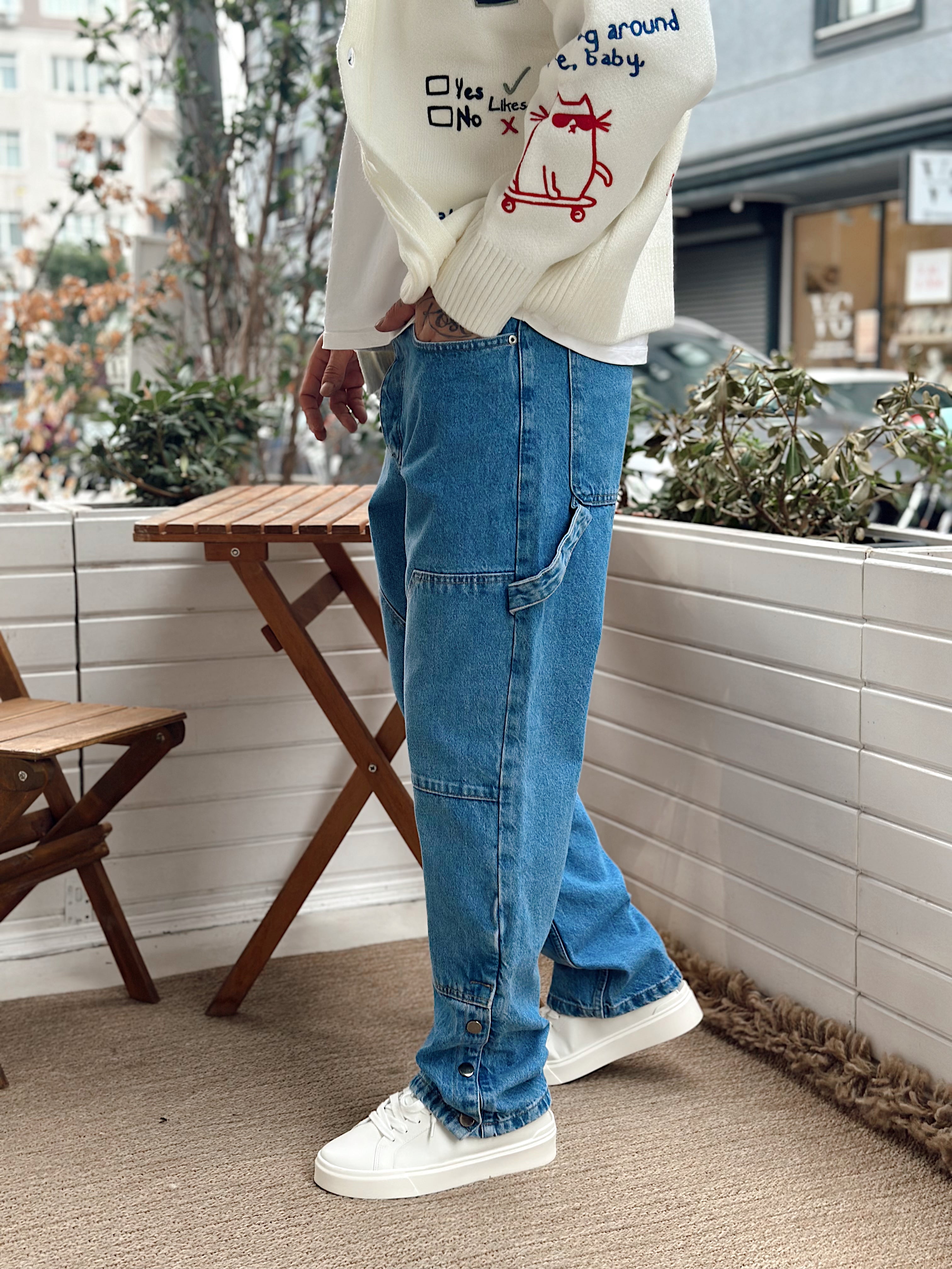 MP4096 - Paçası ÇıtÇıt Detaylı Regular Kot Pantolon mavi