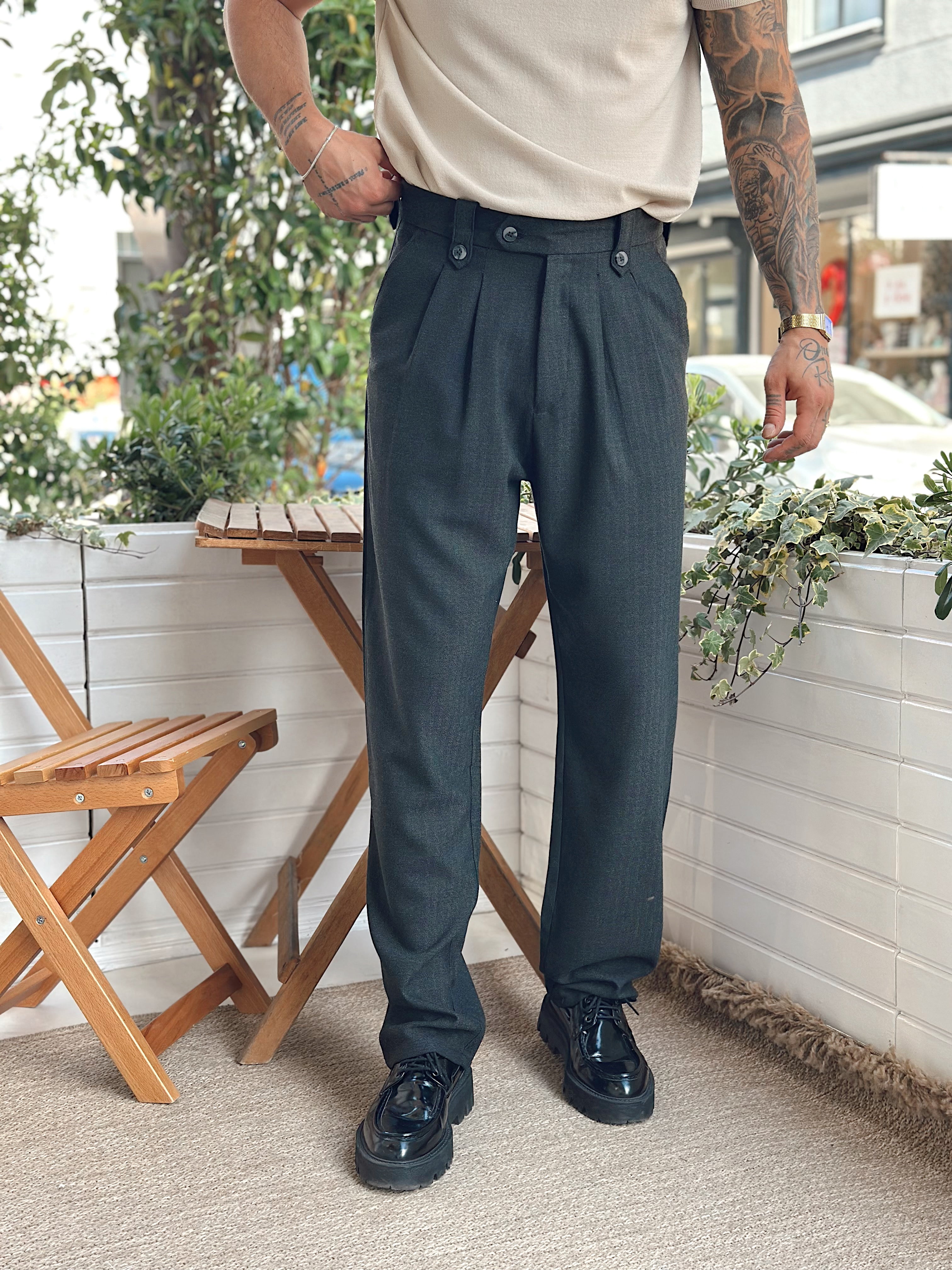 MP2830 - Kemer Detaylı Baggy Pileli Kumaş Pantolon antrasit