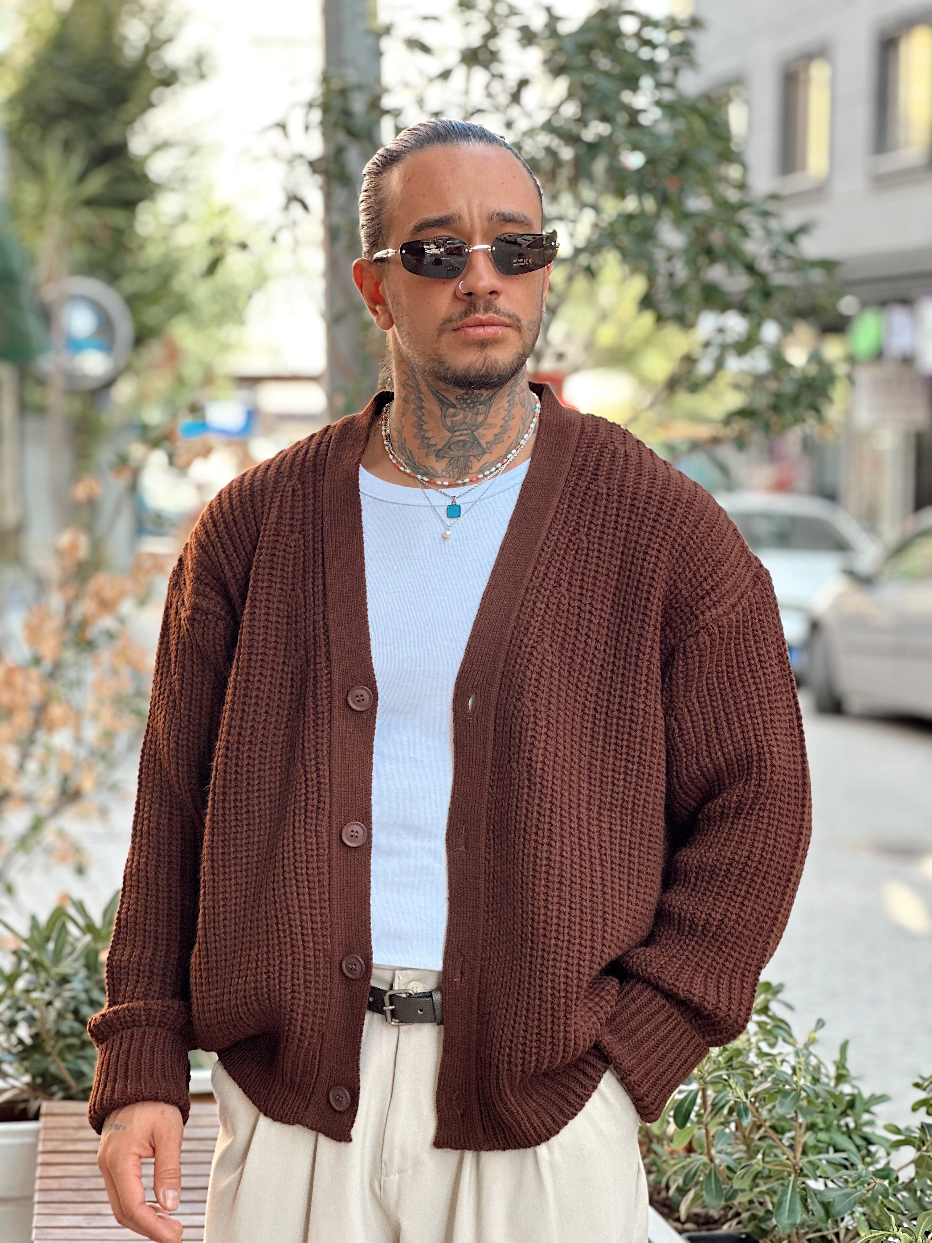 MS4002 - Oversize Örme Basic Hırka kahve