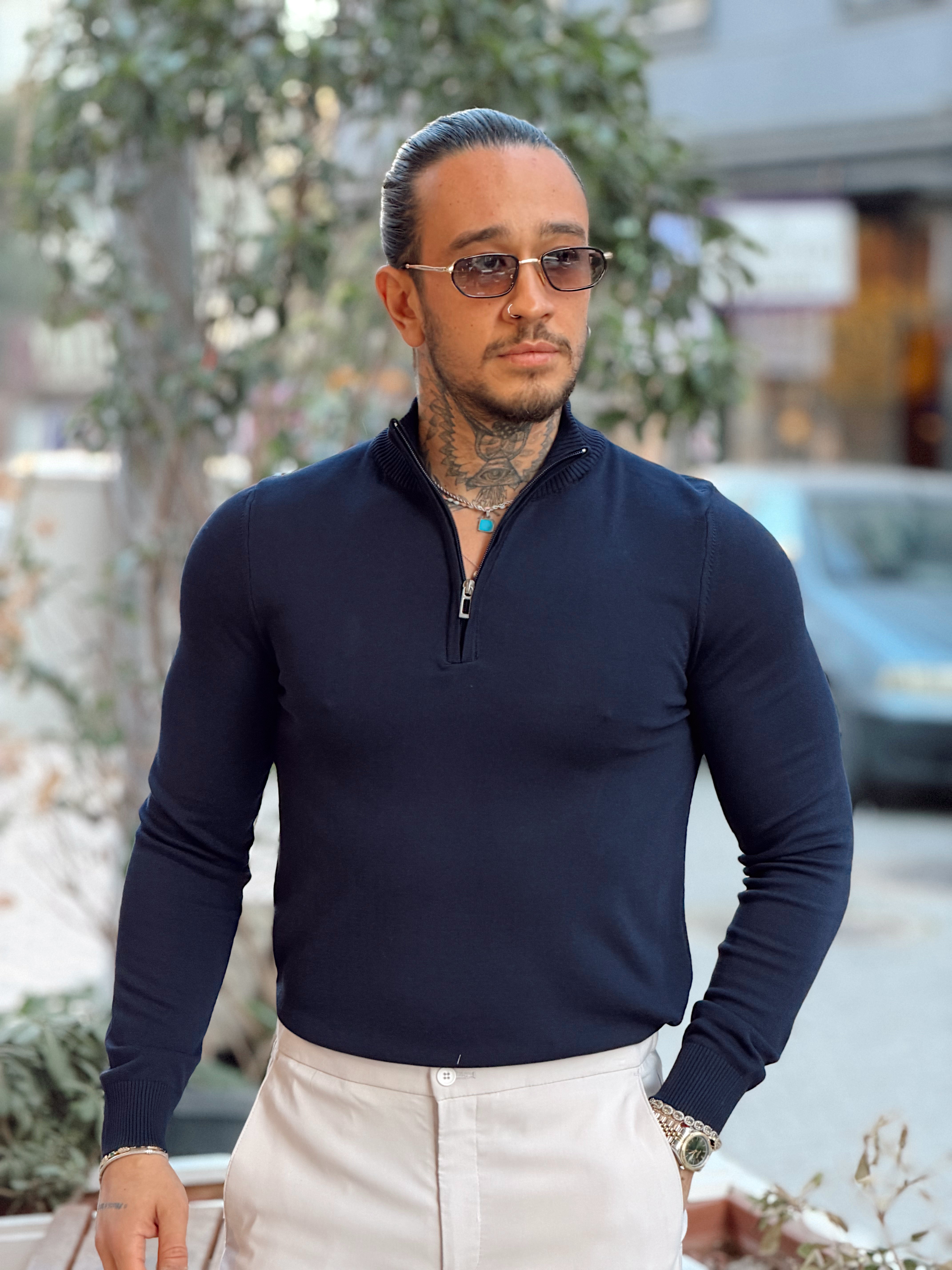 MS4132 - Balıkçı Yaka Fermuarlı Sweatshirt laci