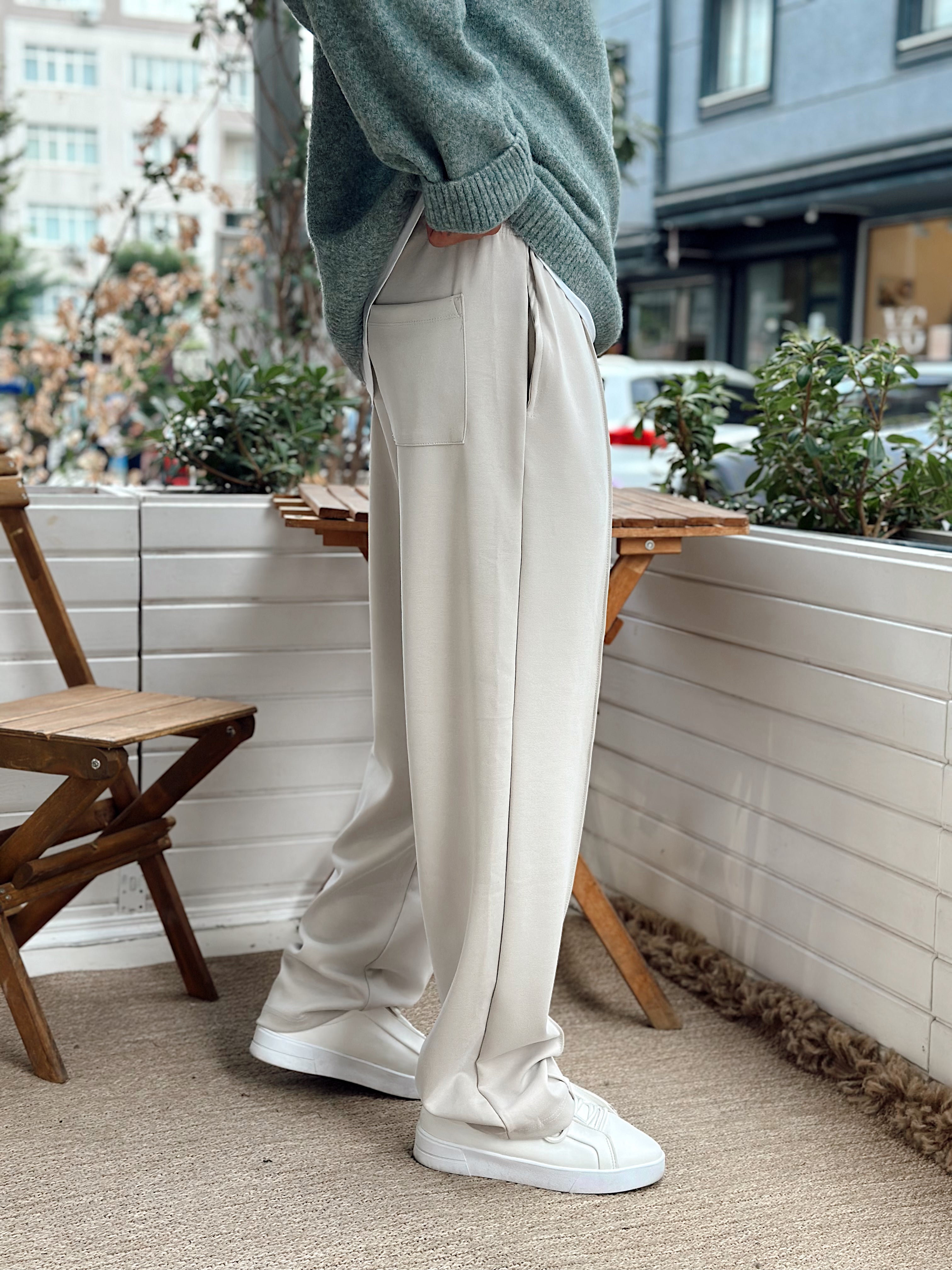 MP4025 - Modal Kumaş Baggy Pantolon Krem
